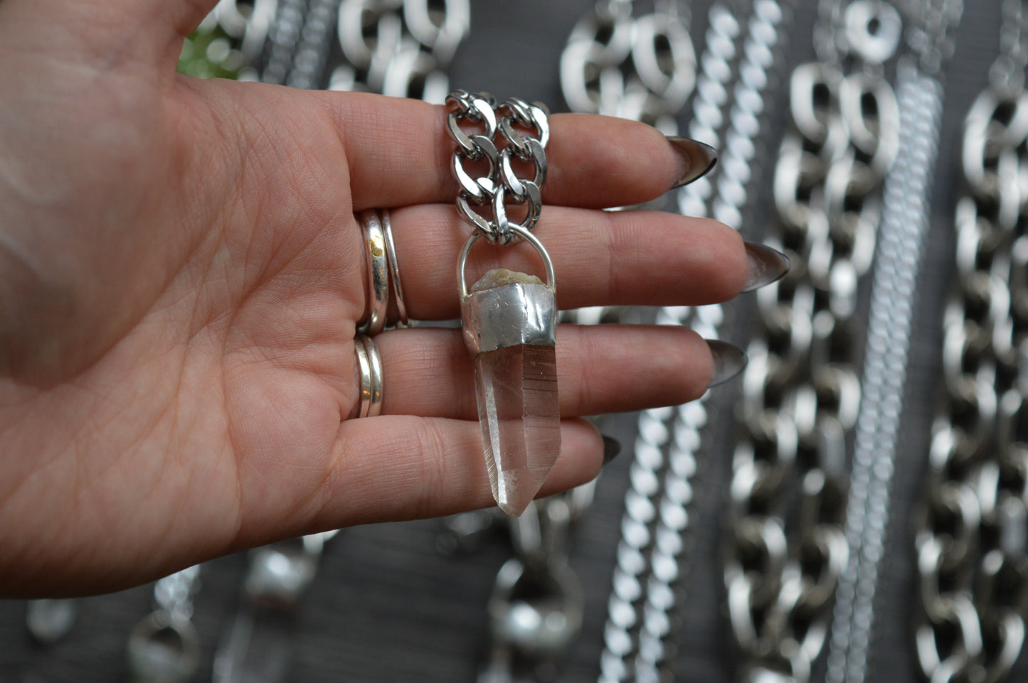 Rough Himalayan Lemurian Quartz Chunky Chain Necklace