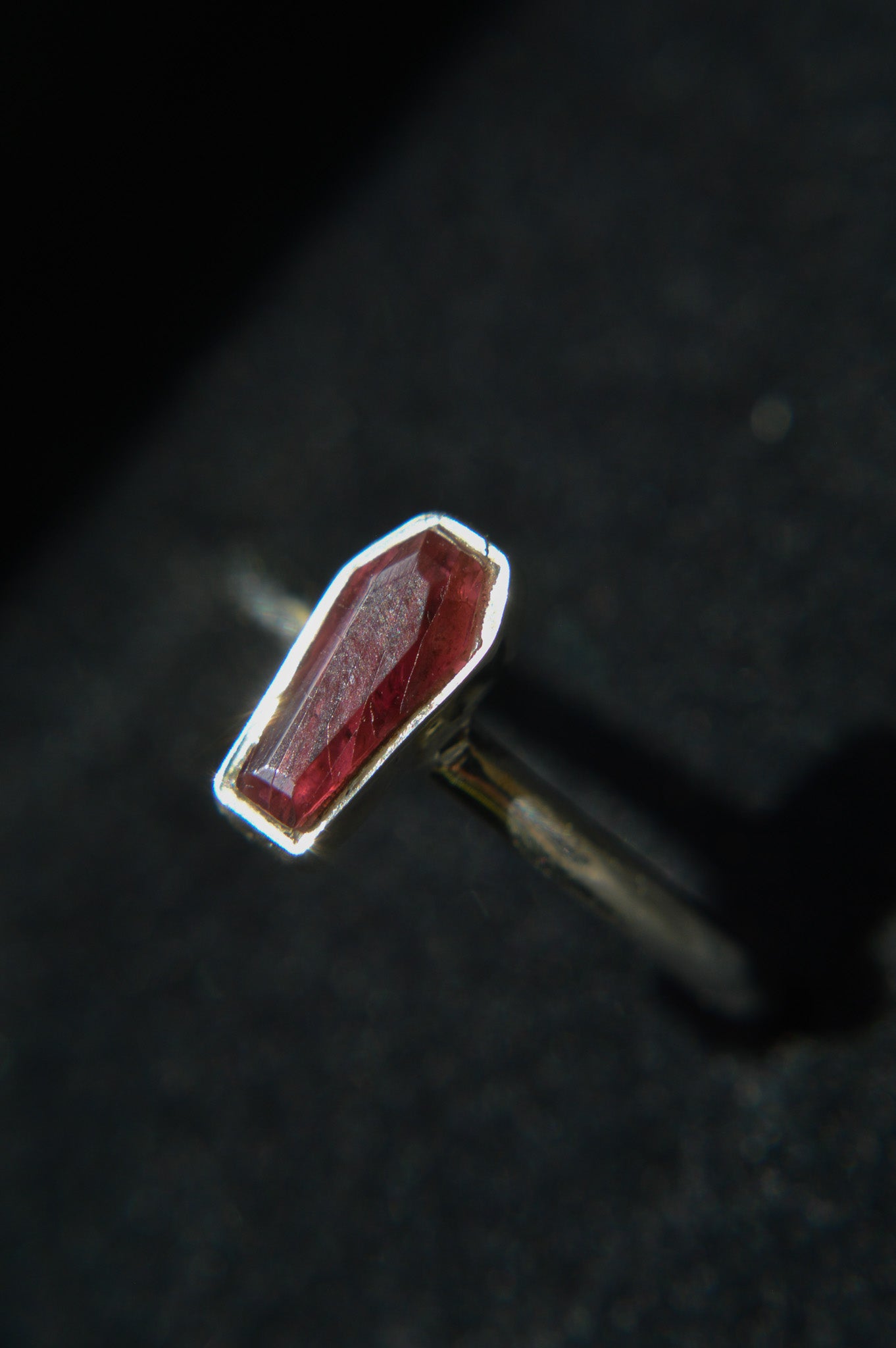 Garnet Coffin Sterling Silver Ring