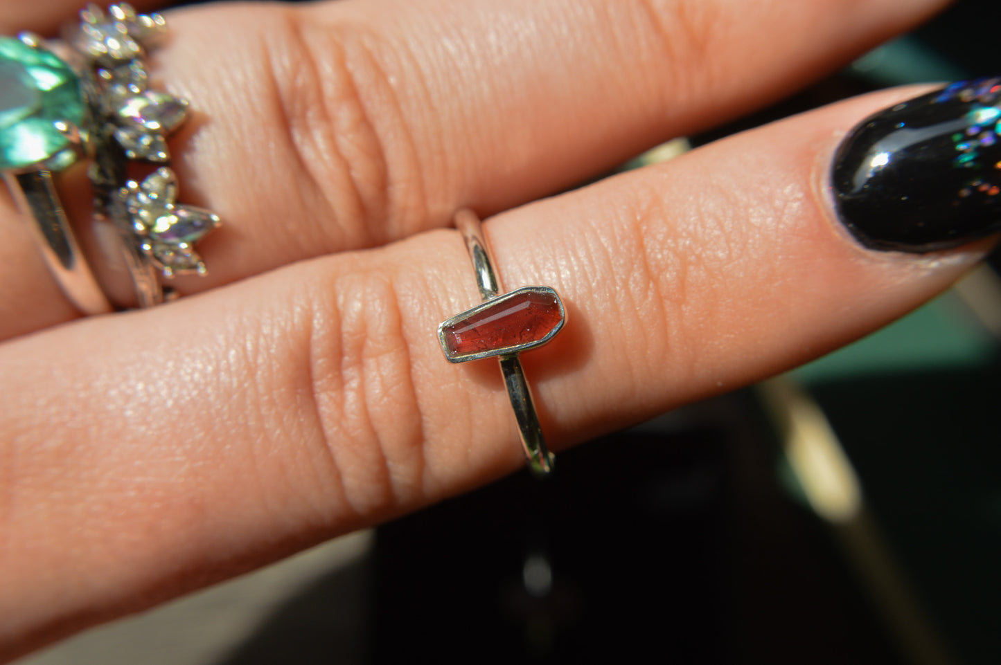 Garnet Coffin Sterling Silver Ring