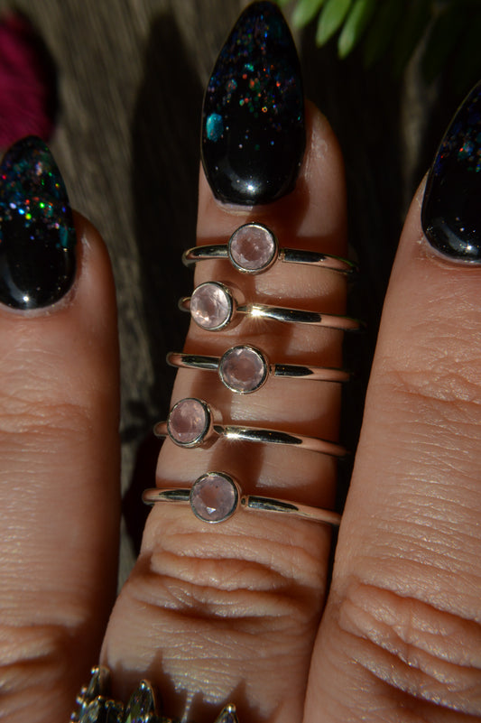 Rose Quartz Round Sterling Silver Ring