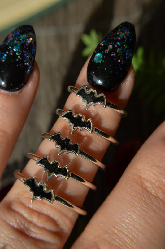 Black Tourmaline Bat Sterling Silver Ring