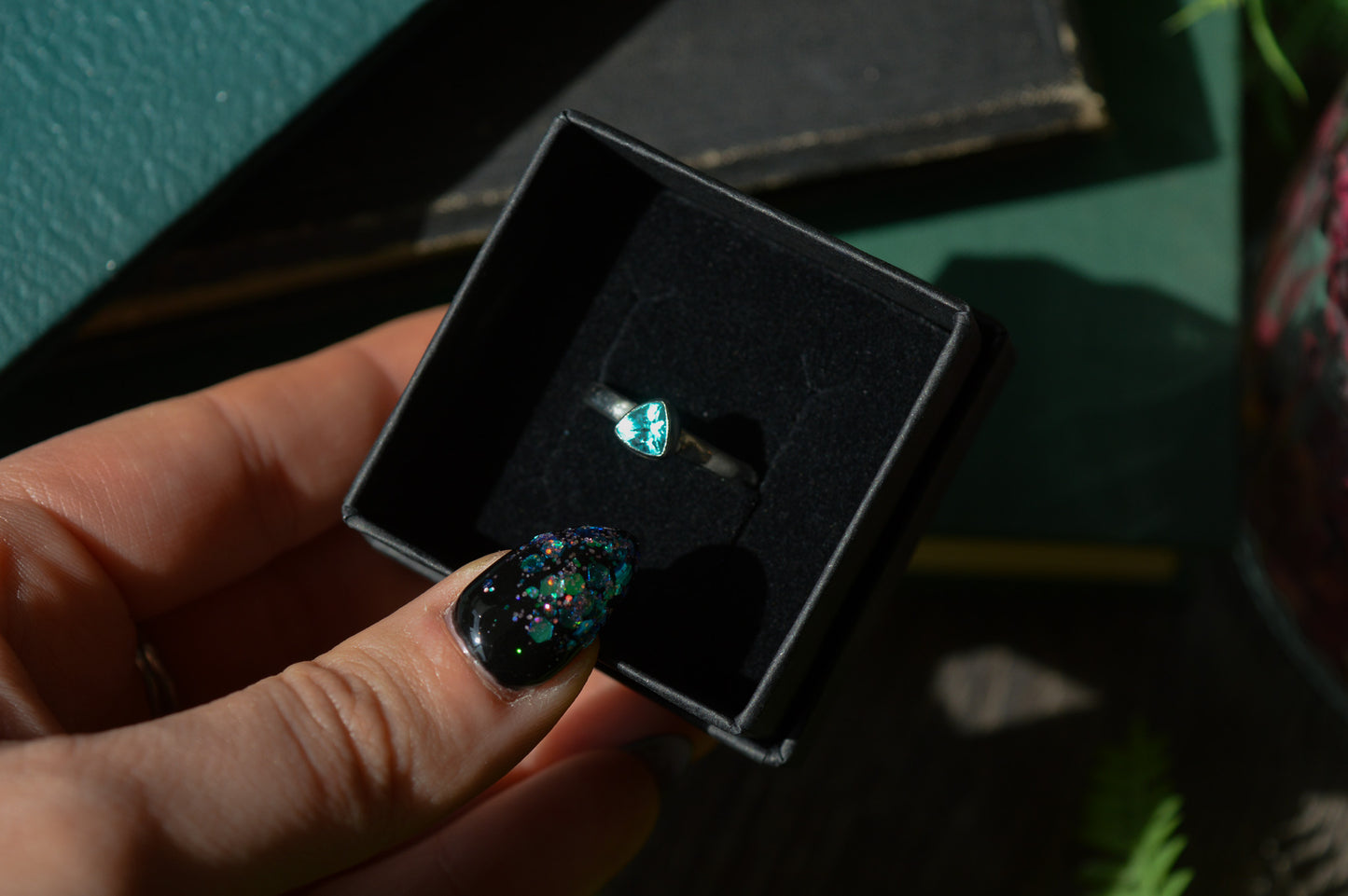 Blue Apatite Triangle Sterling Silver Ring (US 8 | UK Q)