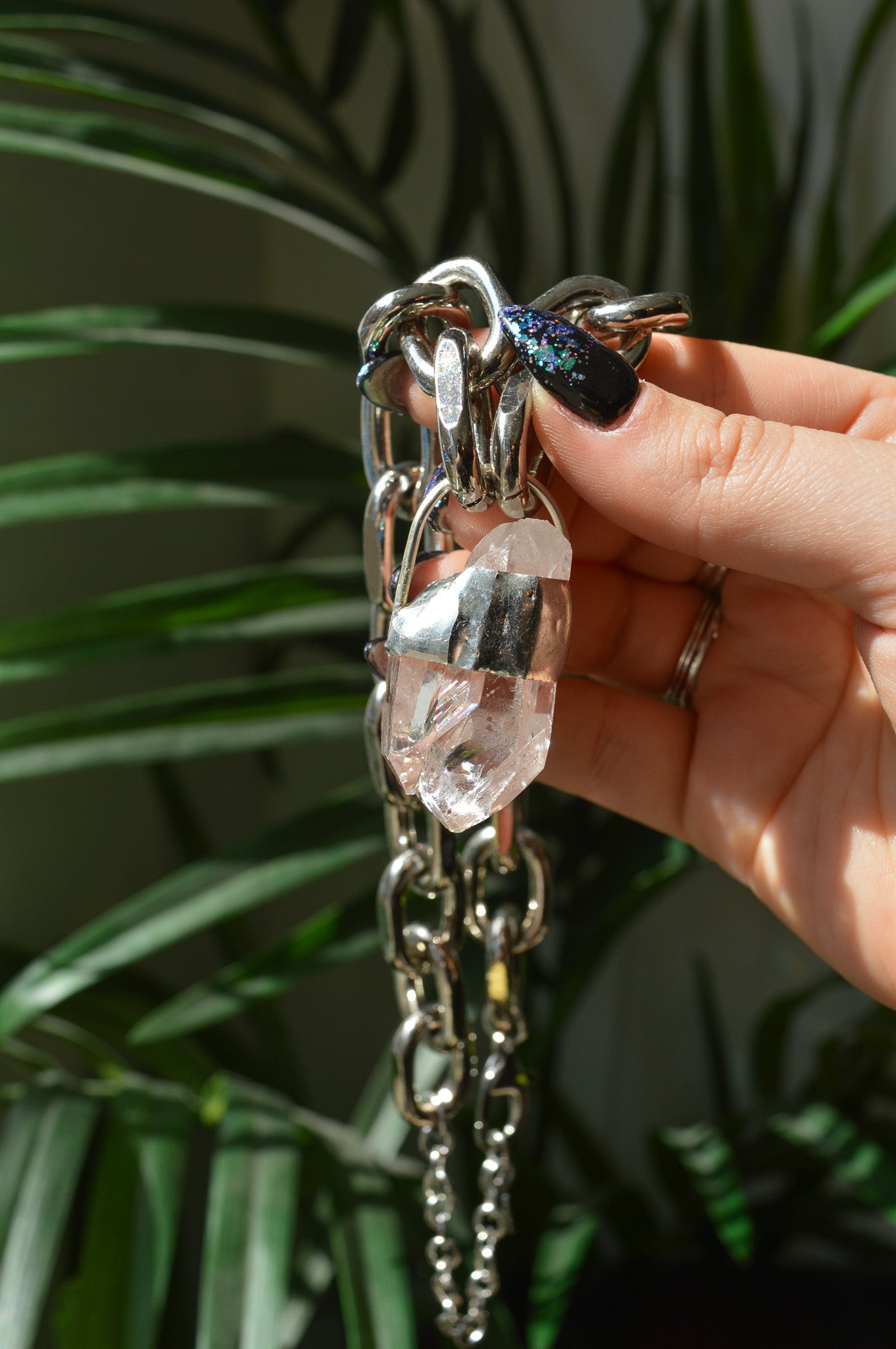 Rough Clear Quartz Chunky Chain Necklace #9