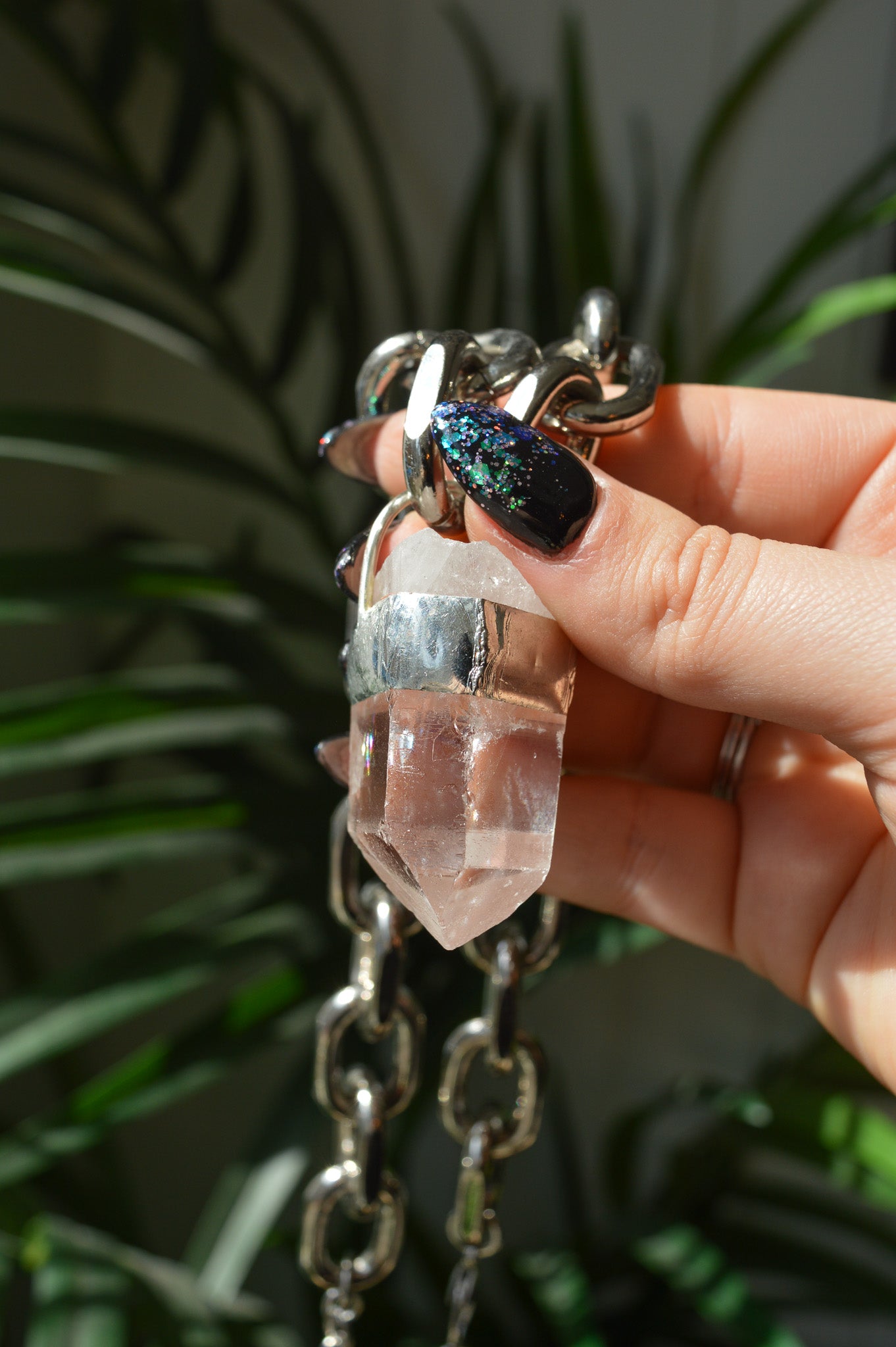 Rough Clear Quartz Chunky Chain Necklace #12