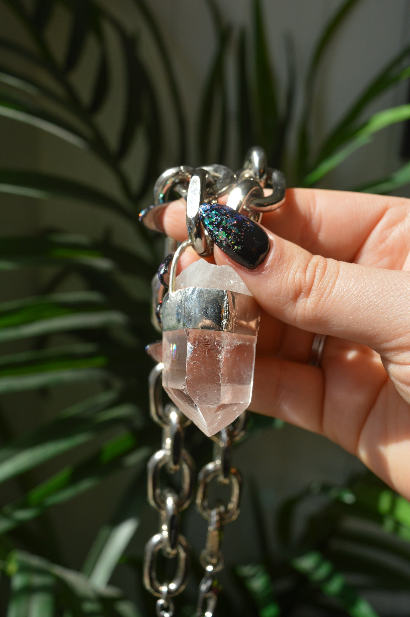 Rough Clear Quartz Chunky Chain Necklace #12
