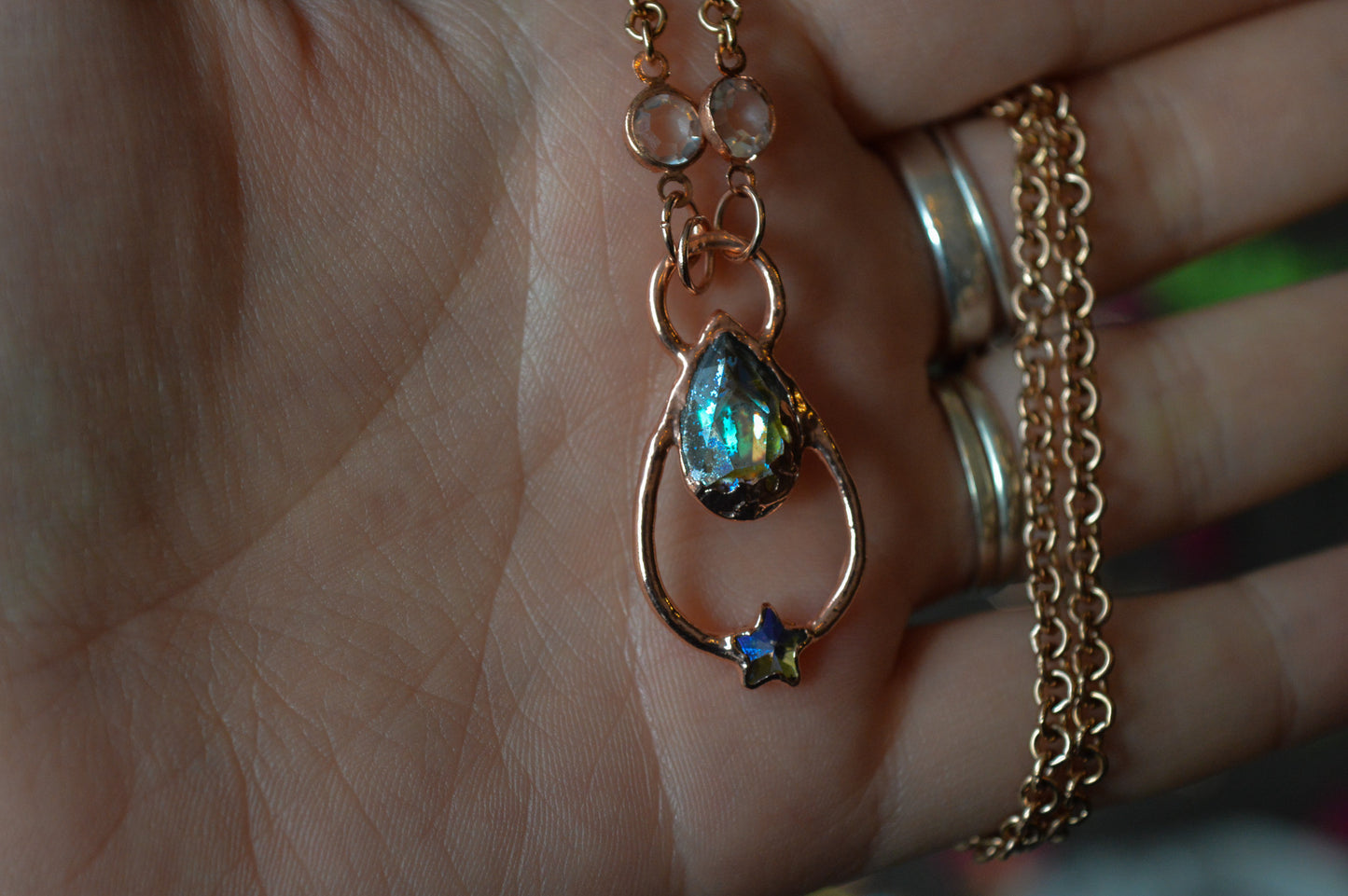 Starry Rhinestone Copper Necklace