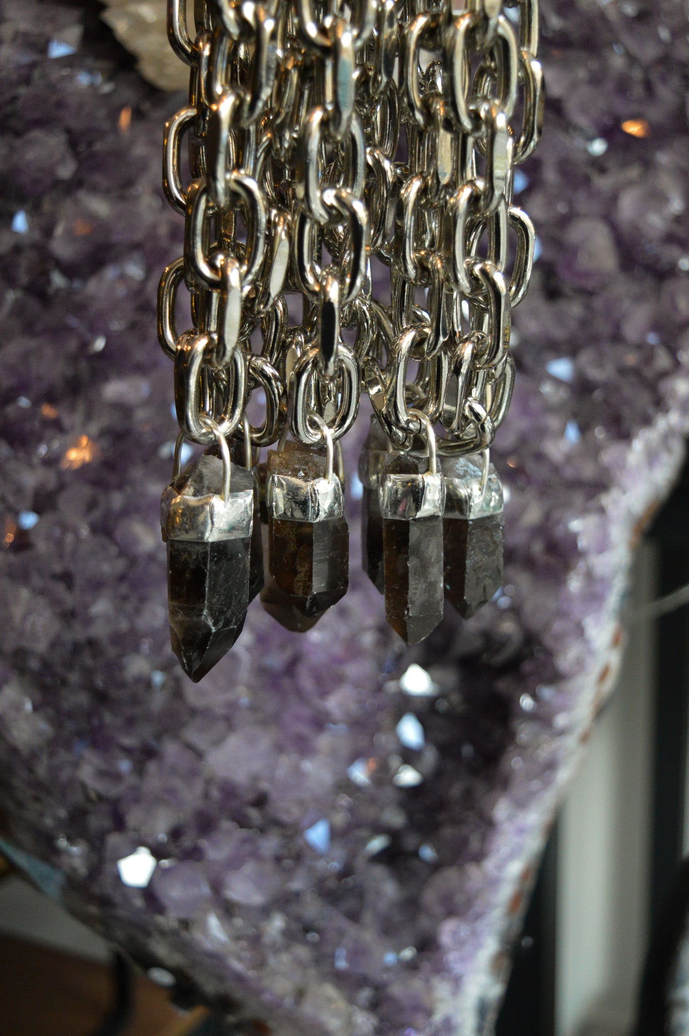 Raw Smokey Quartz Chunky Chain Necklace