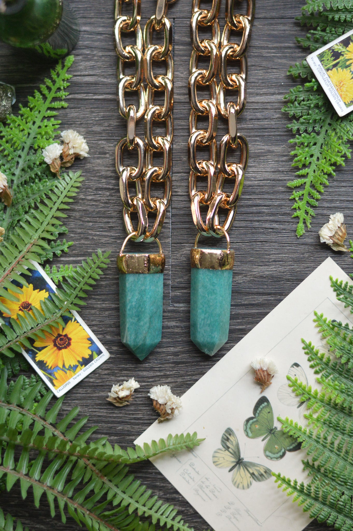 Amazonite Gold Tone Chunky Chain Necklace
