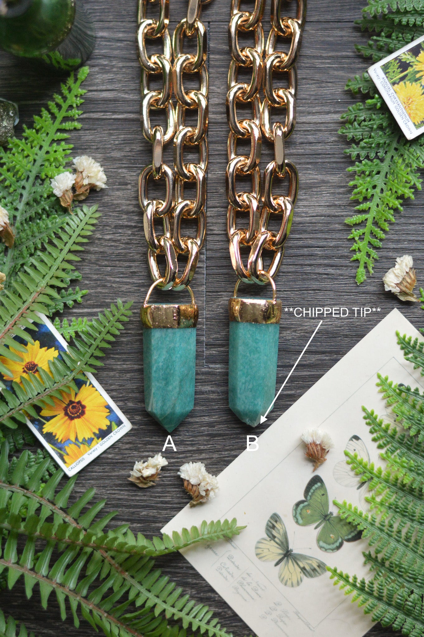 Amazonite Gold Tone Chunky Chain Necklace