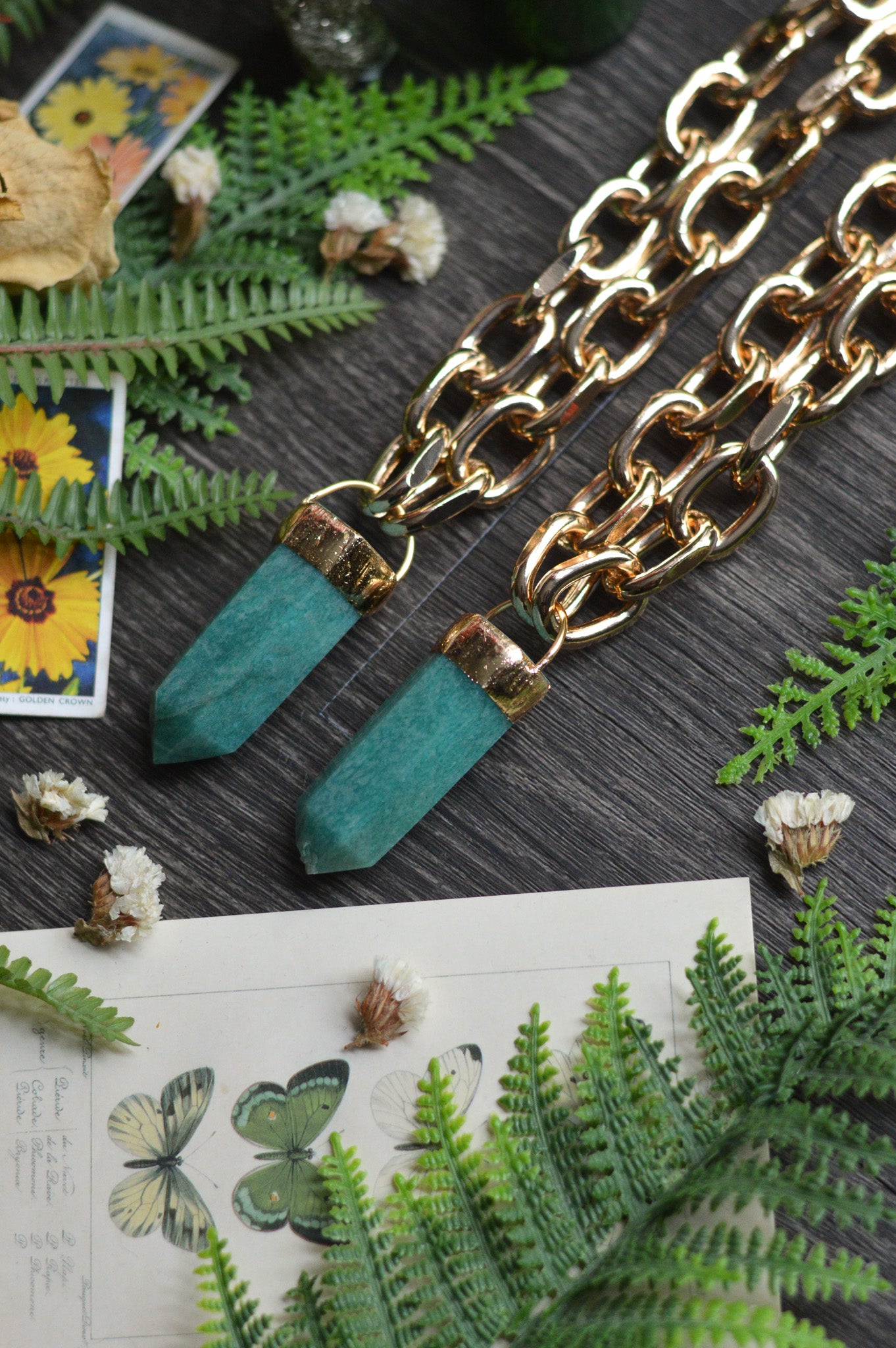 Amazonite Gold Tone Chunky Chain Necklace