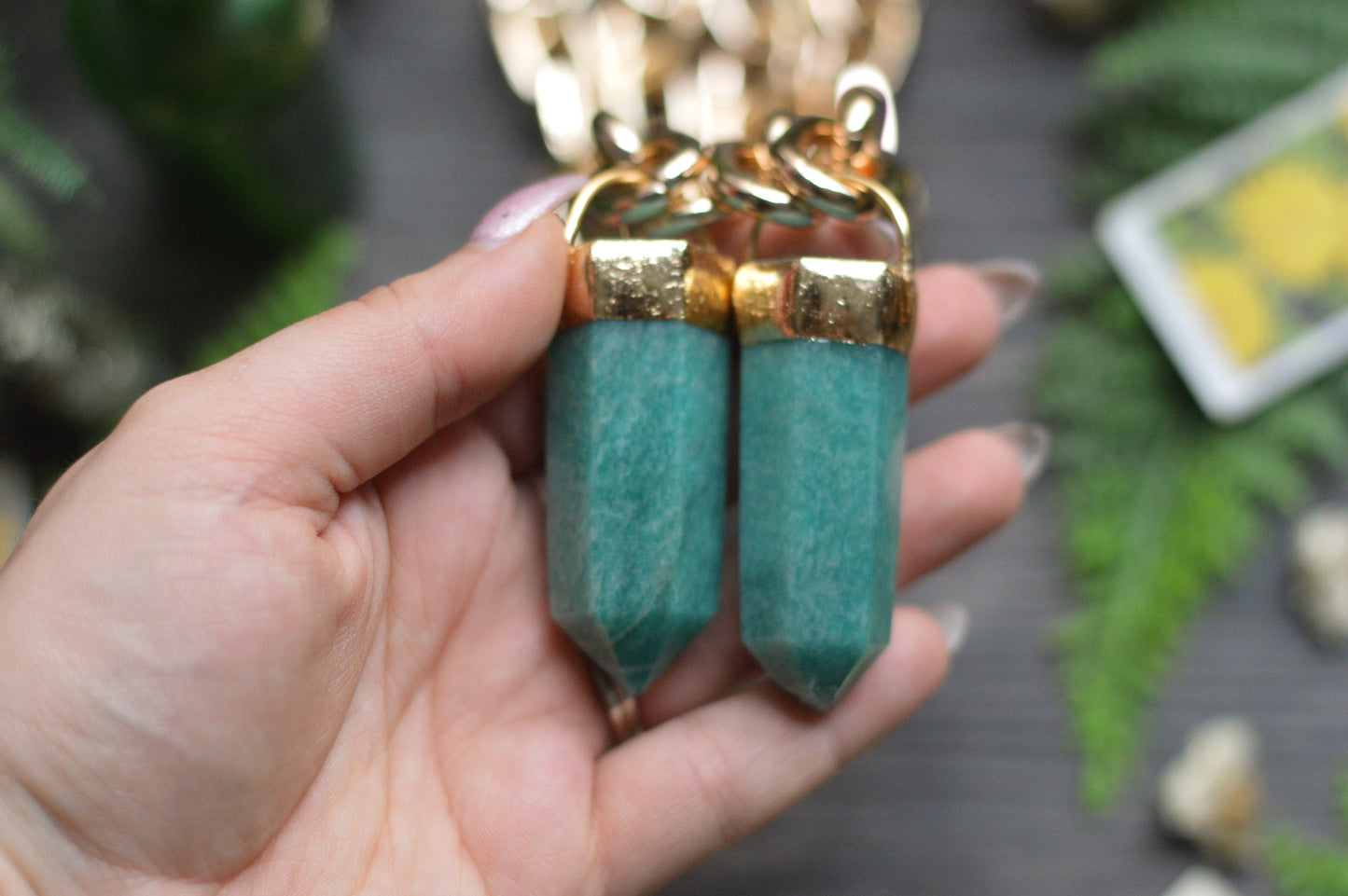 Amazonite Gold Tone Chunky Chain Necklace