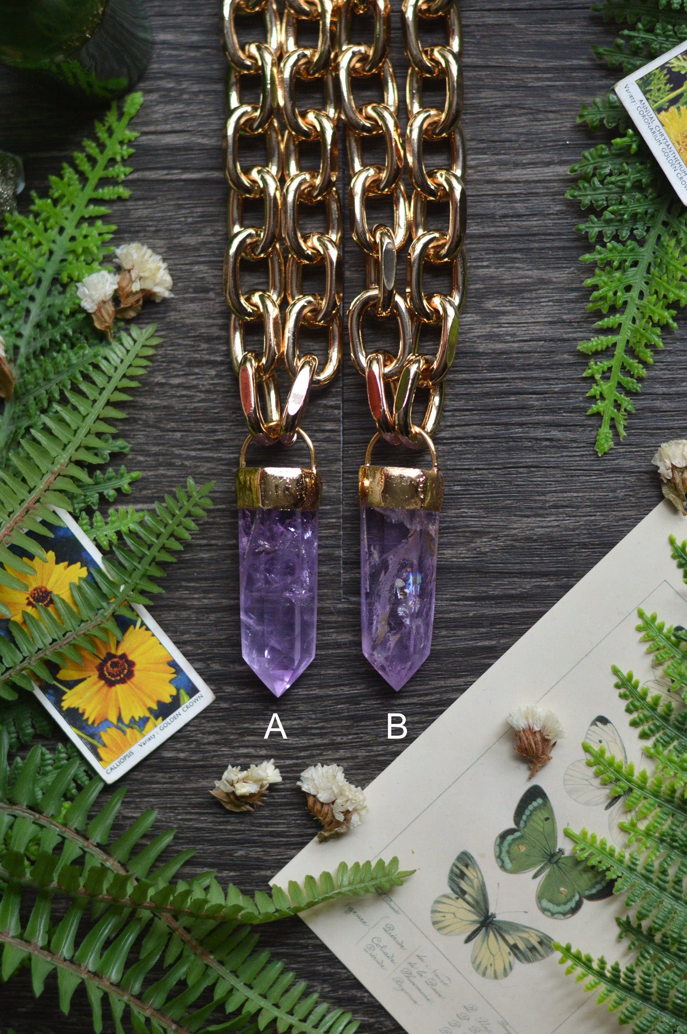 Amethyst Gold Tone Chunky Chain Necklace