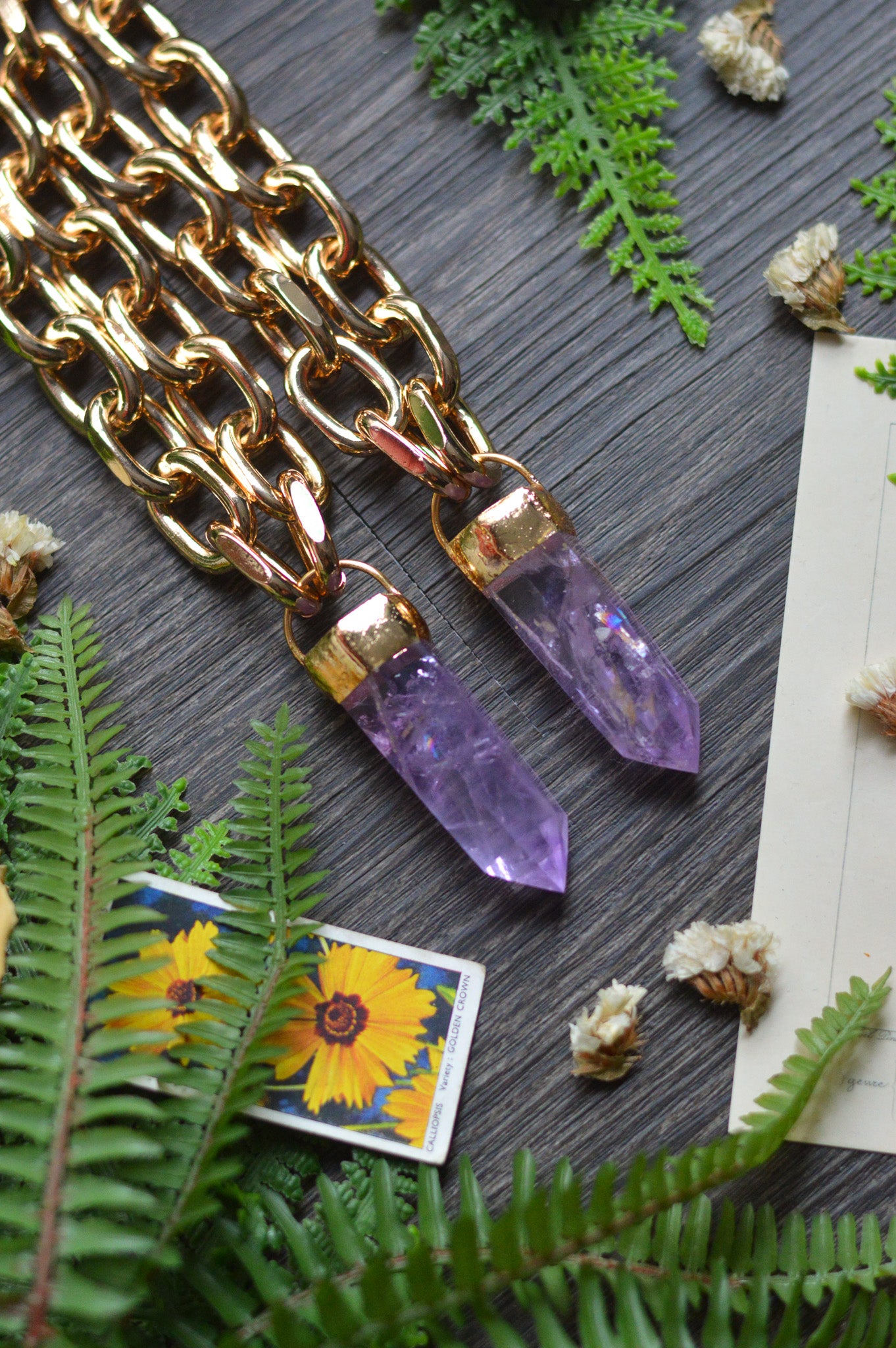 Amethyst Gold Tone Chunky Chain Necklace