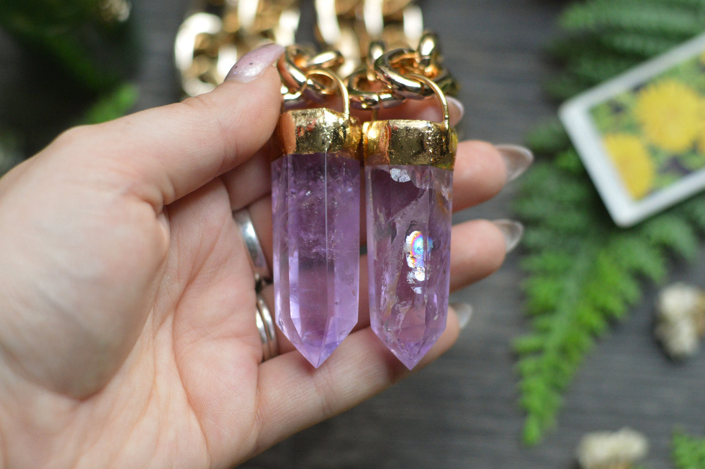 Amethyst Gold Tone Chunky Chain Necklace