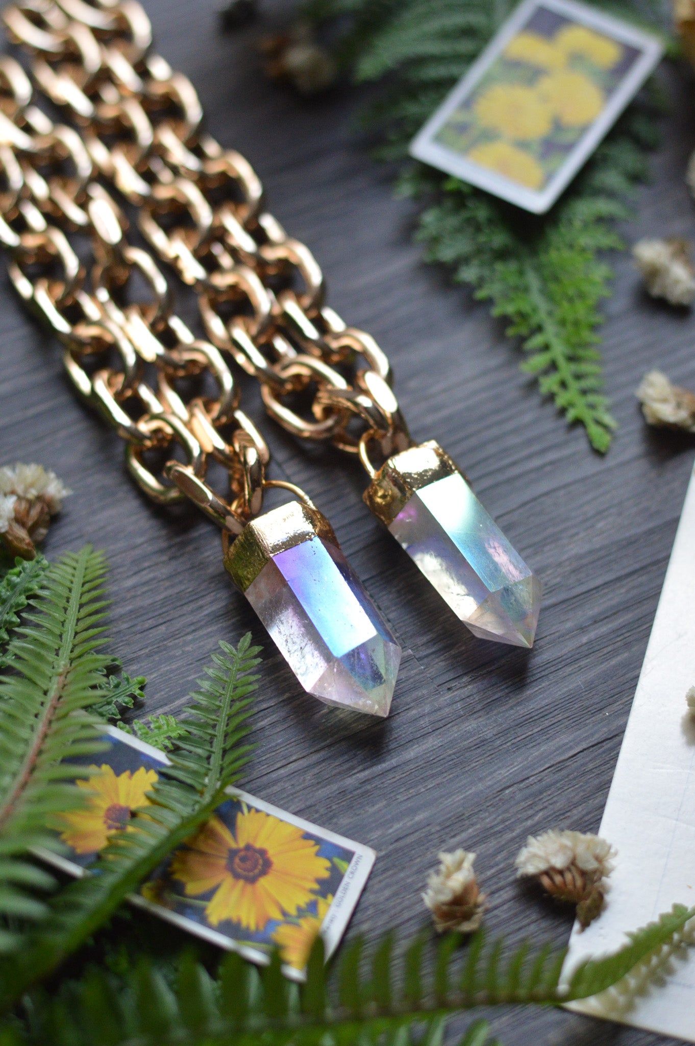 Aura Quartz Gold Tone Chunky Chain Necklace