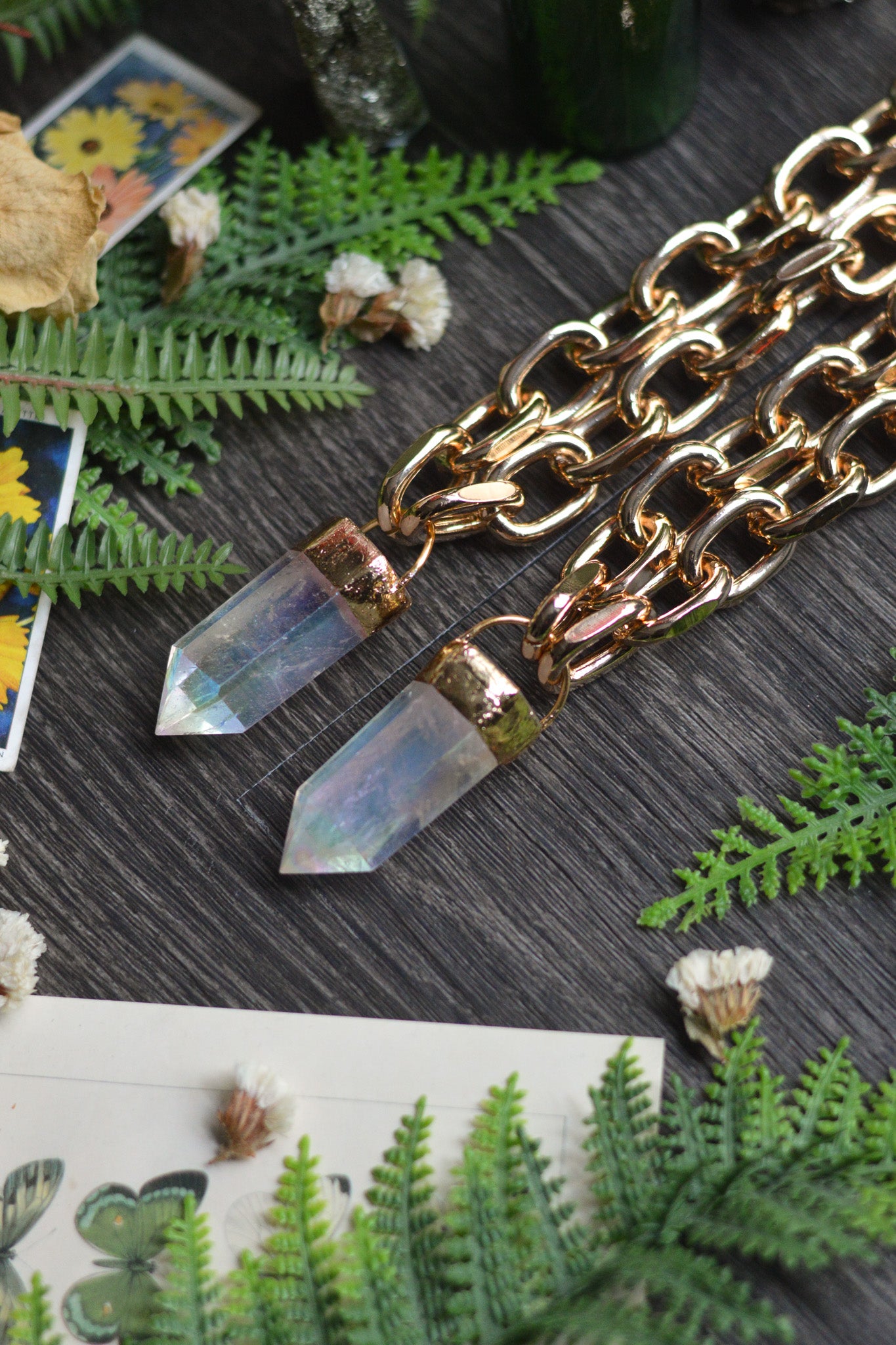 Aura Quartz Gold Tone Chunky Chain Necklace