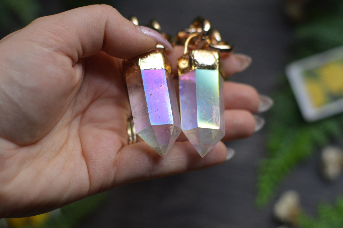 Aura Quartz Gold Tone Chunky Chain Necklace