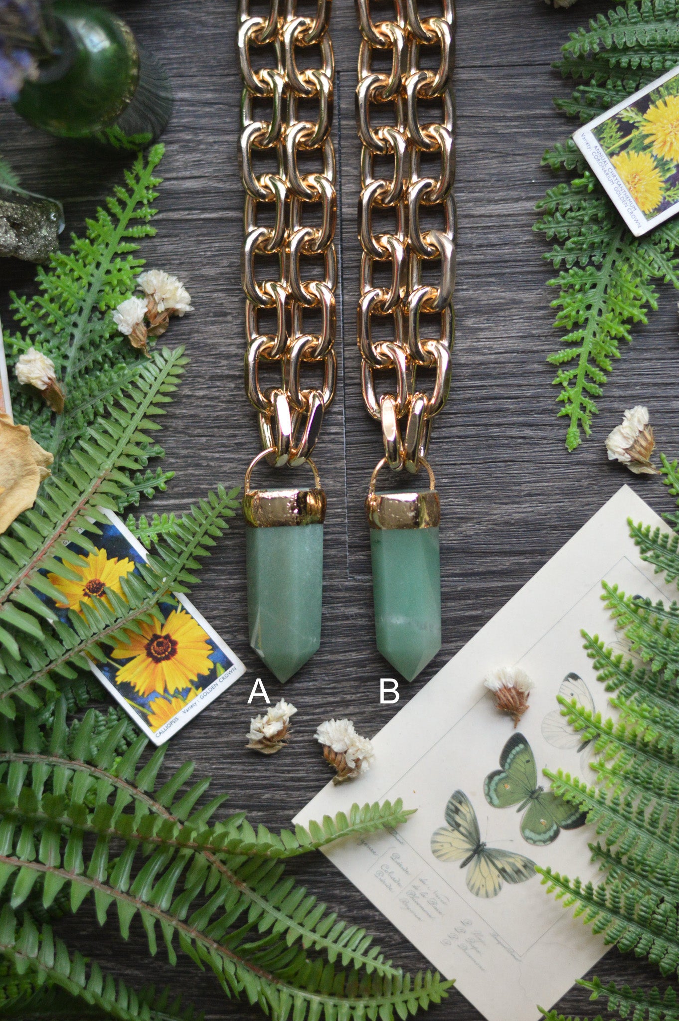 Aventurine Gold Tone Chunky Chain Necklace