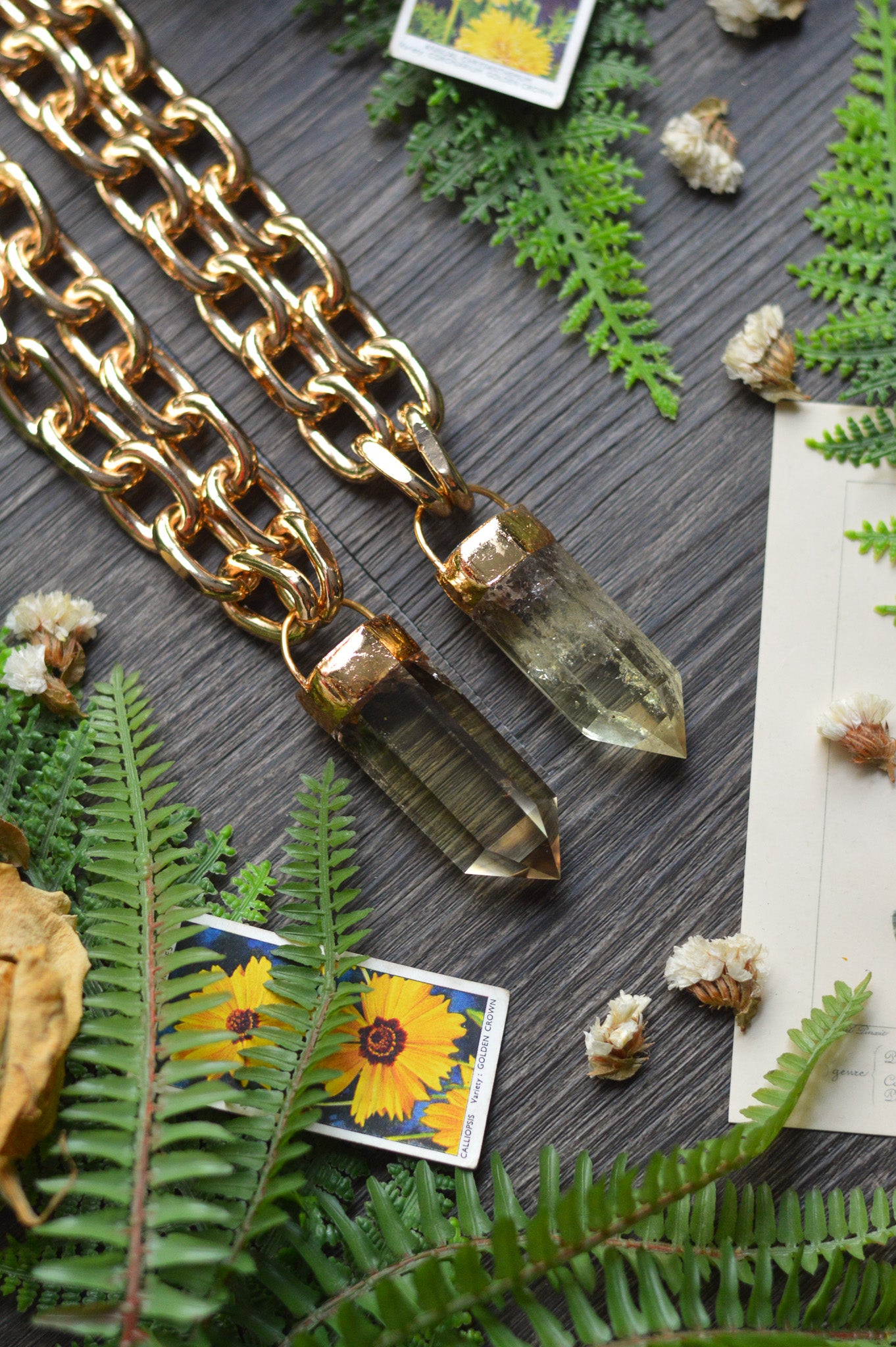 Citrine Gold Tone Chunky Chain Necklace