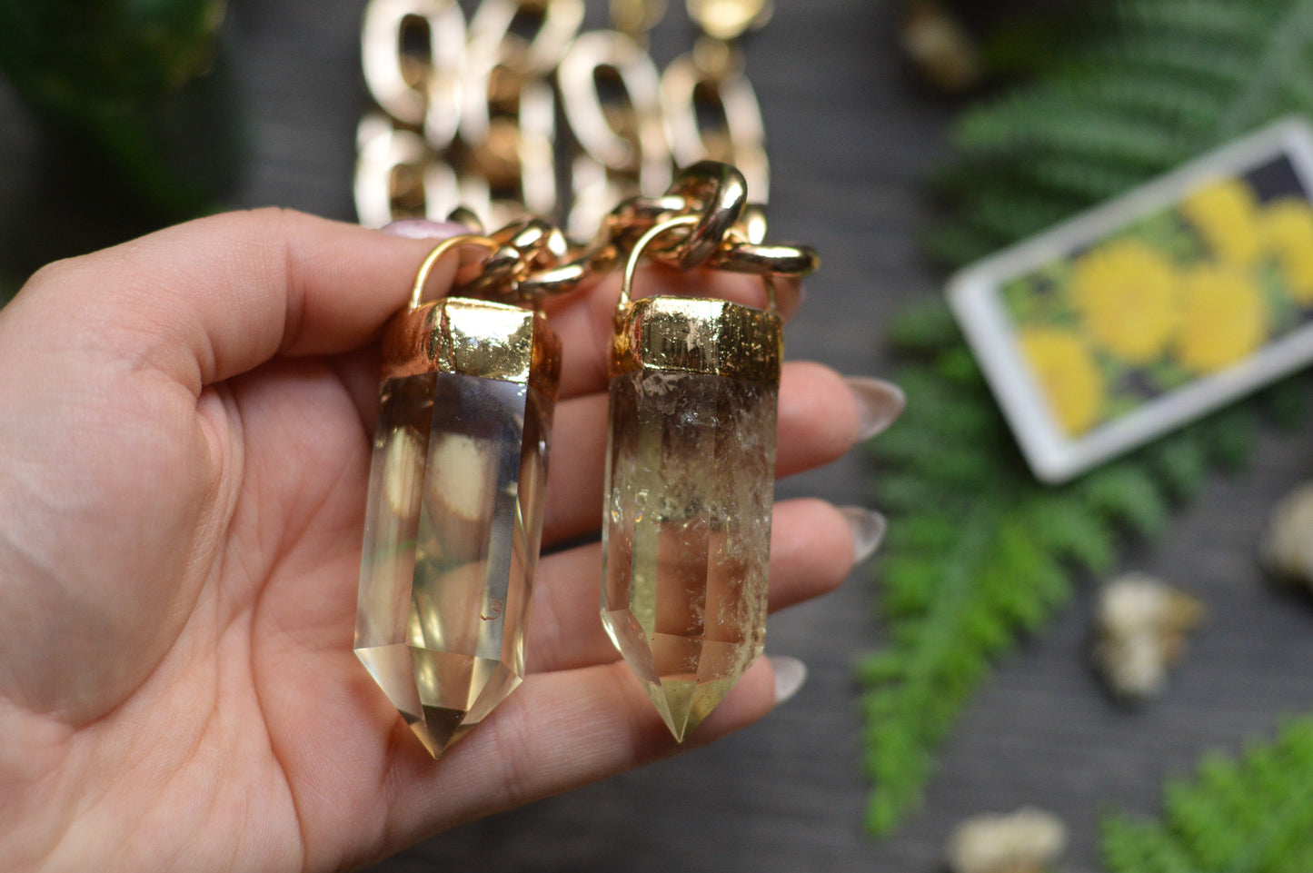 Citrine Gold Tone Chunky Chain Necklace