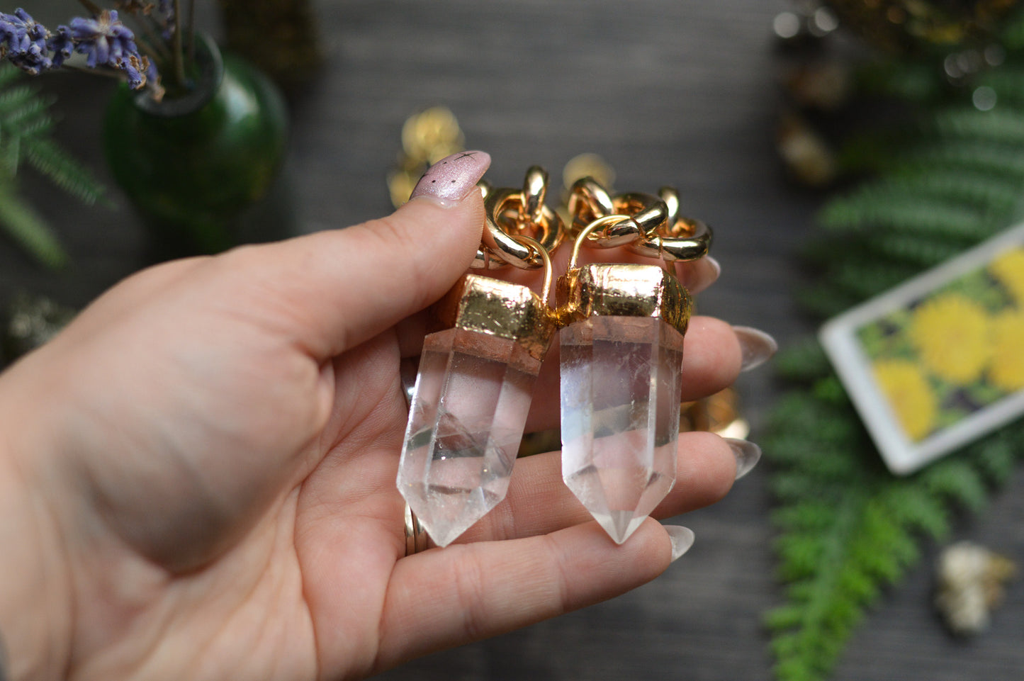 Clear Quartz Gold Tone Chunky Chain Necklace