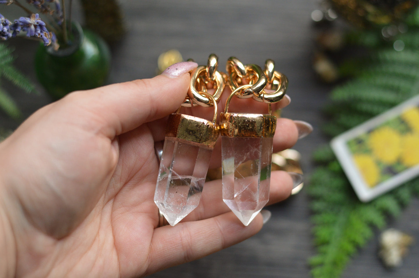 Clear Quartz Gold Tone Chunky Chain Necklace
