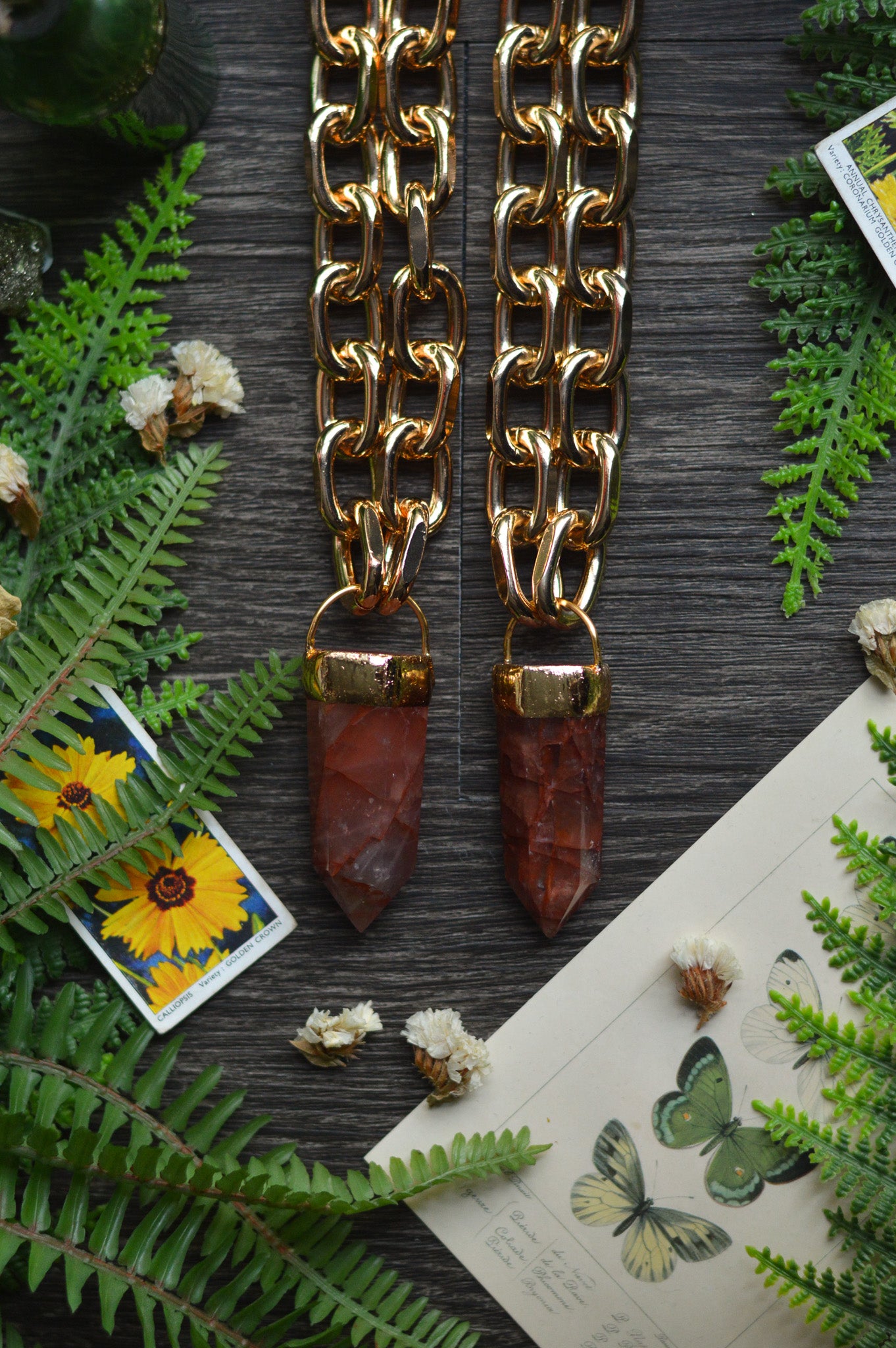 Fire Quartz Gold Tone Chunky Chain Necklace