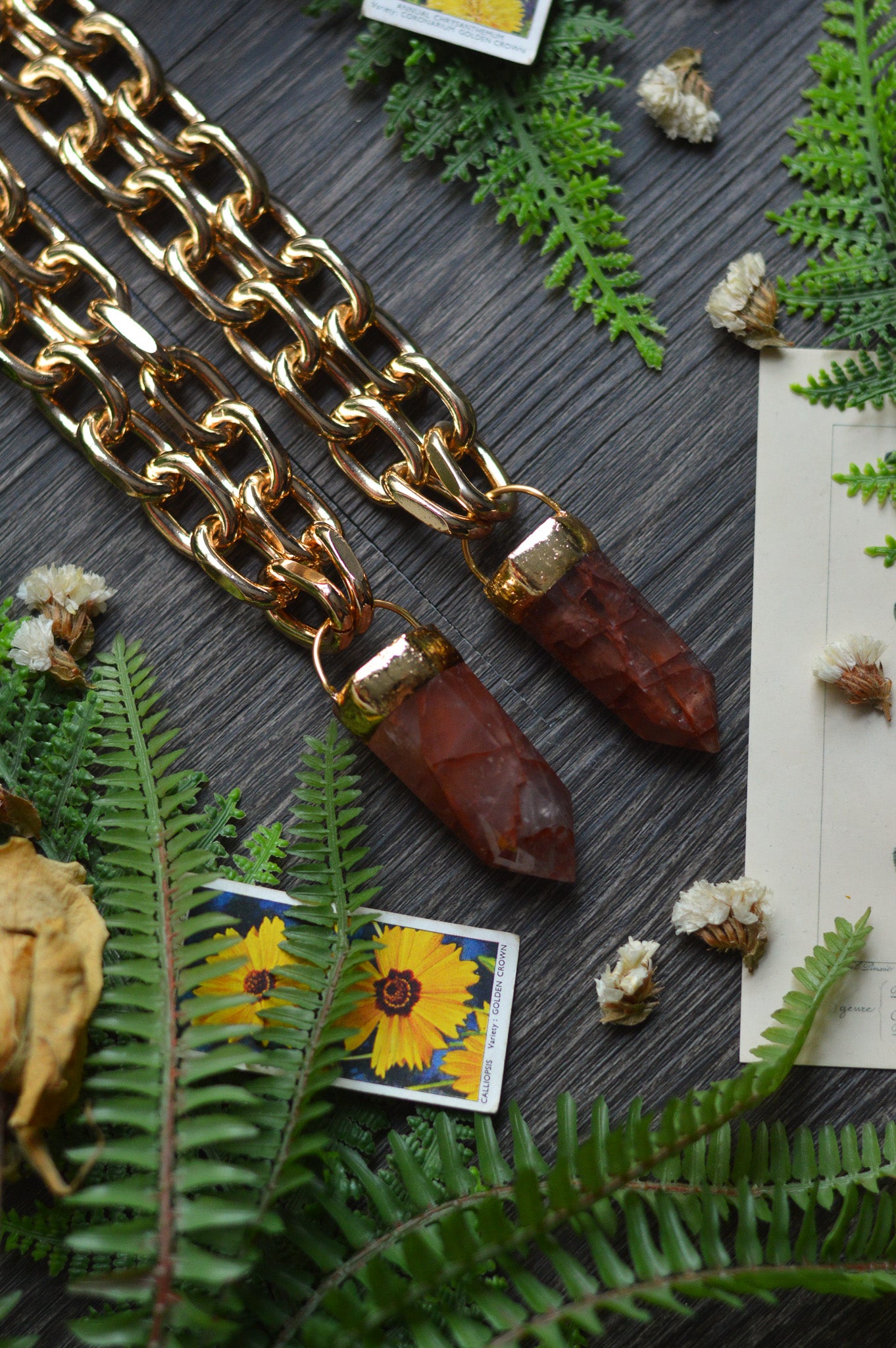 Fire Quartz Gold Tone Chunky Chain Necklace