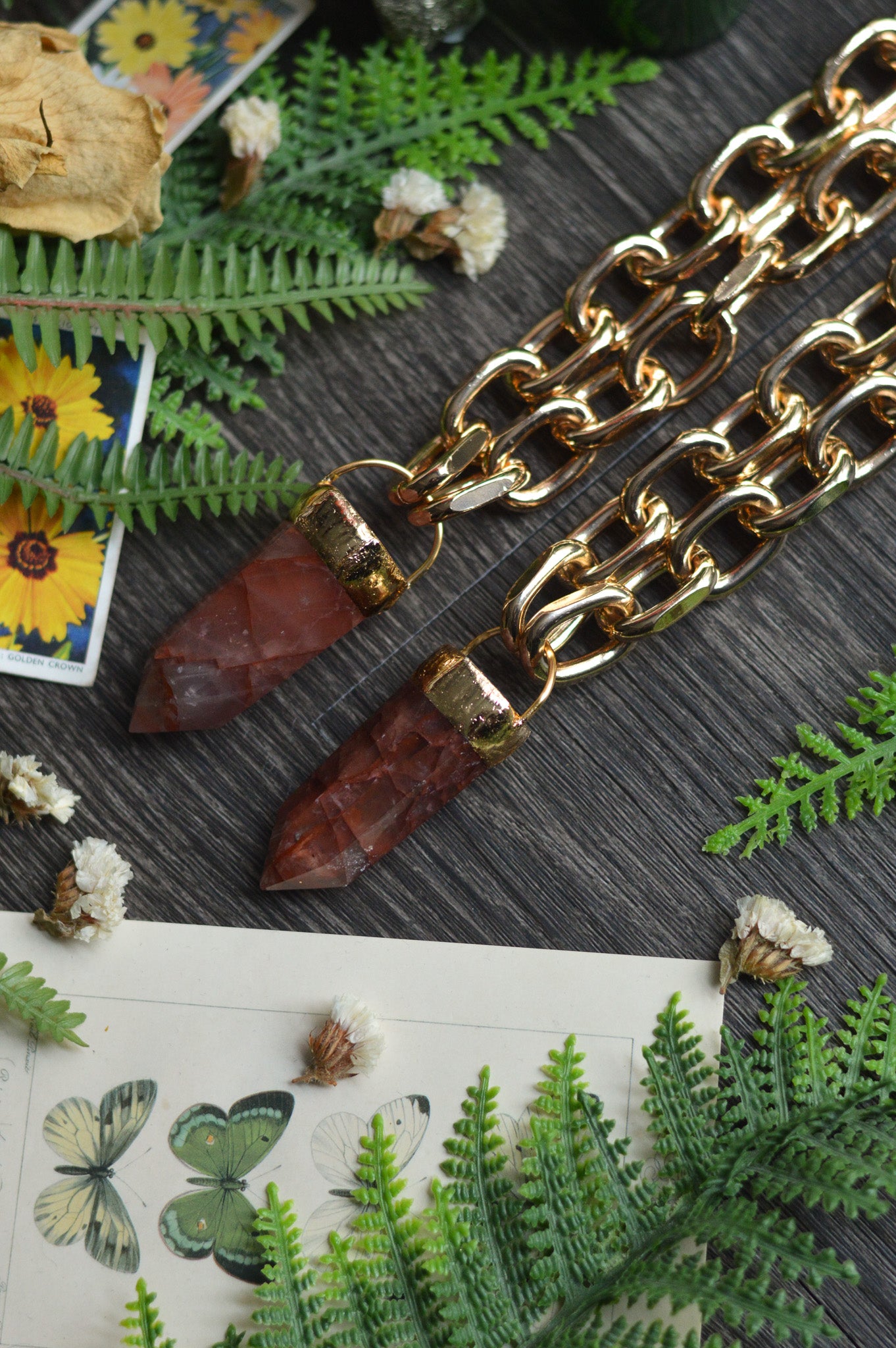 Fire Quartz Gold Tone Chunky Chain Necklace