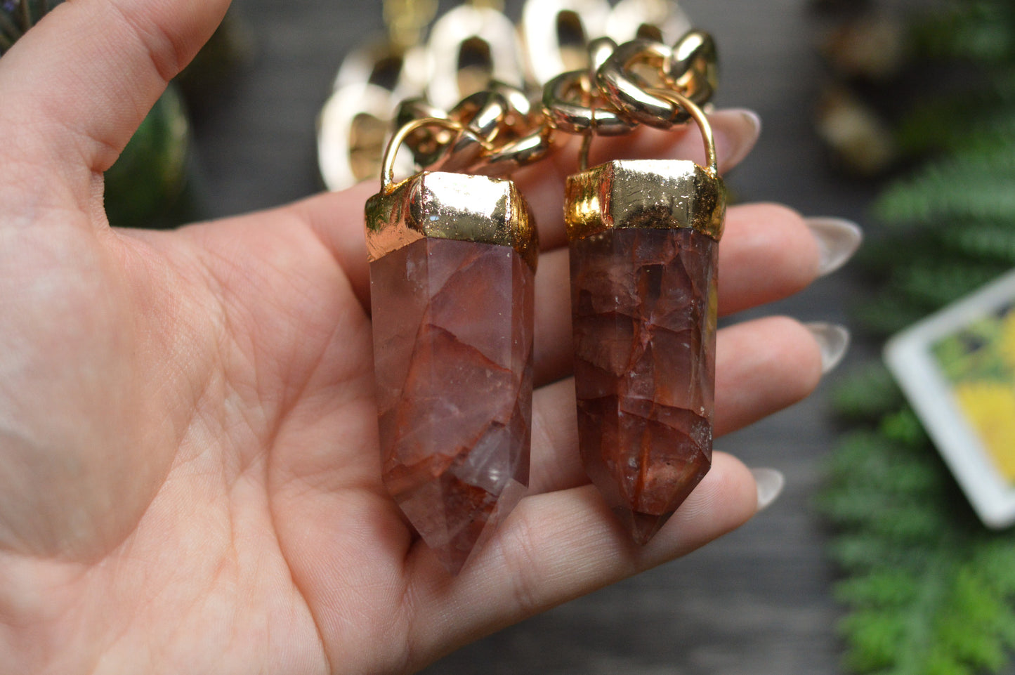Fire Quartz Gold Tone Chunky Chain Necklace