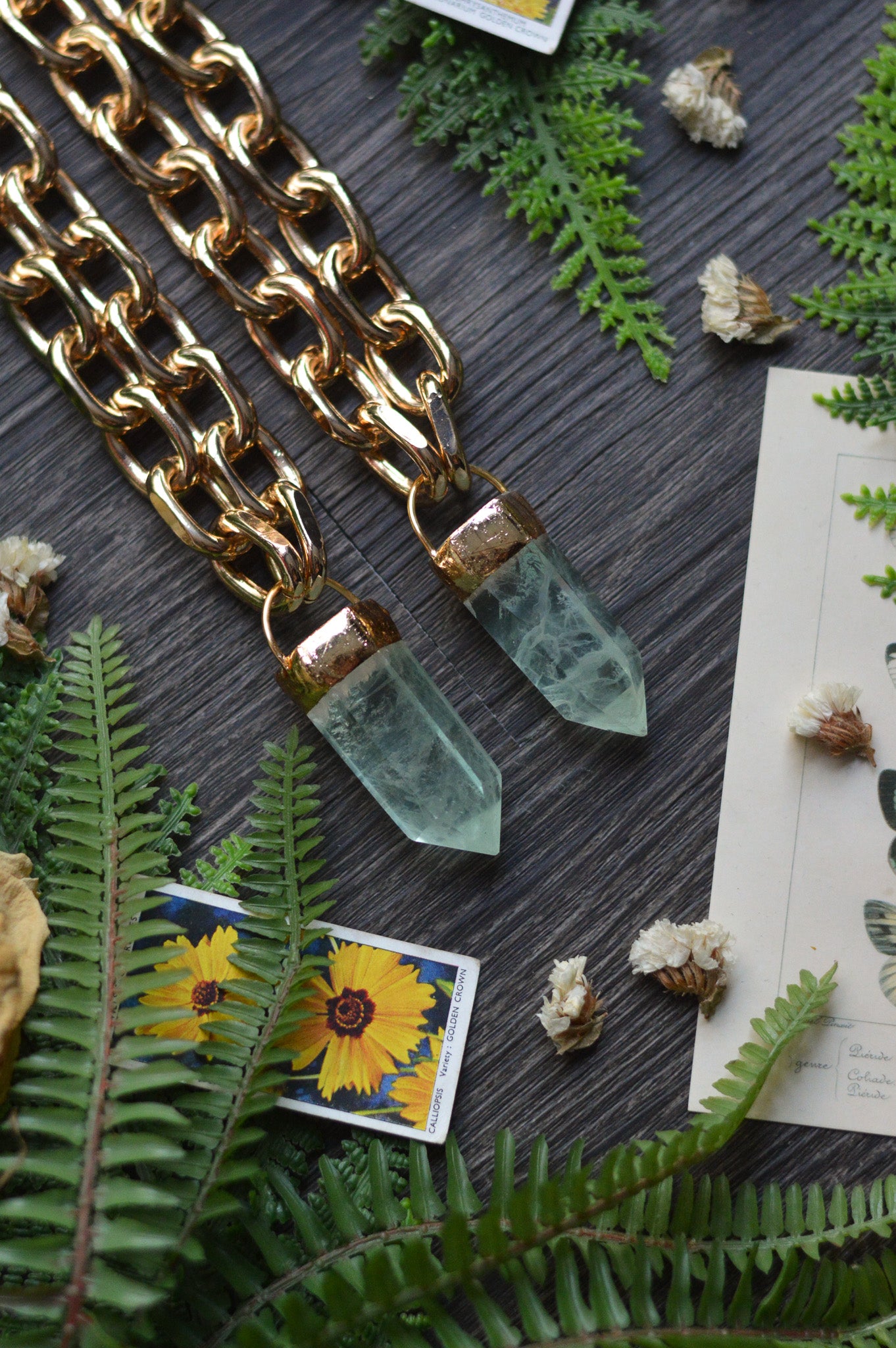 Green Fluorite Gold Tone Chunky Chain Necklace
