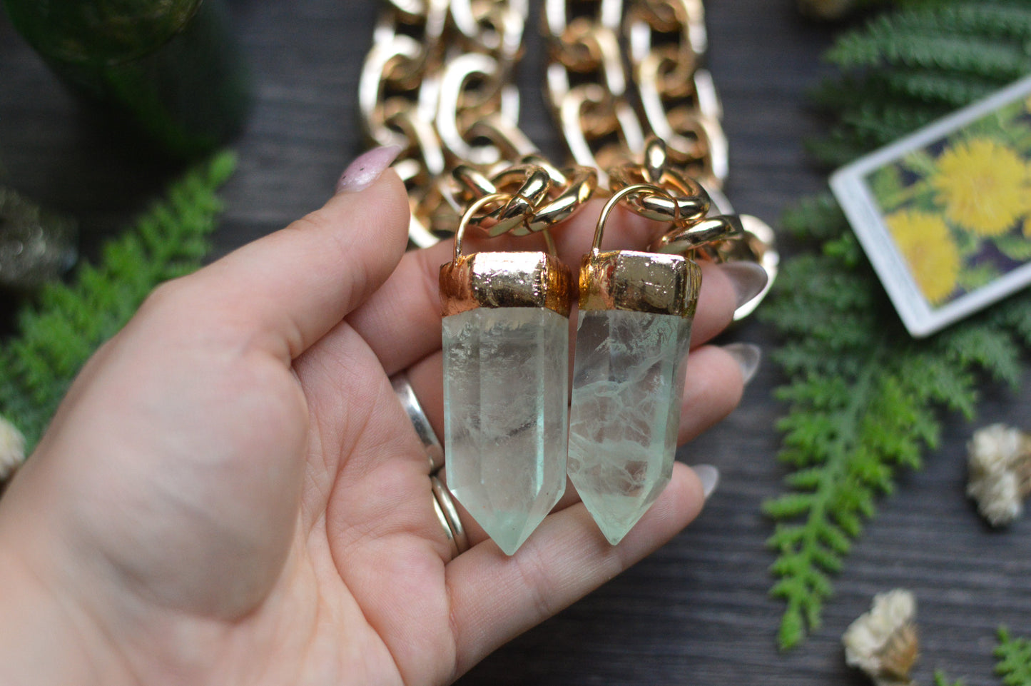 Green Fluorite Gold Tone Chunky Chain Necklace