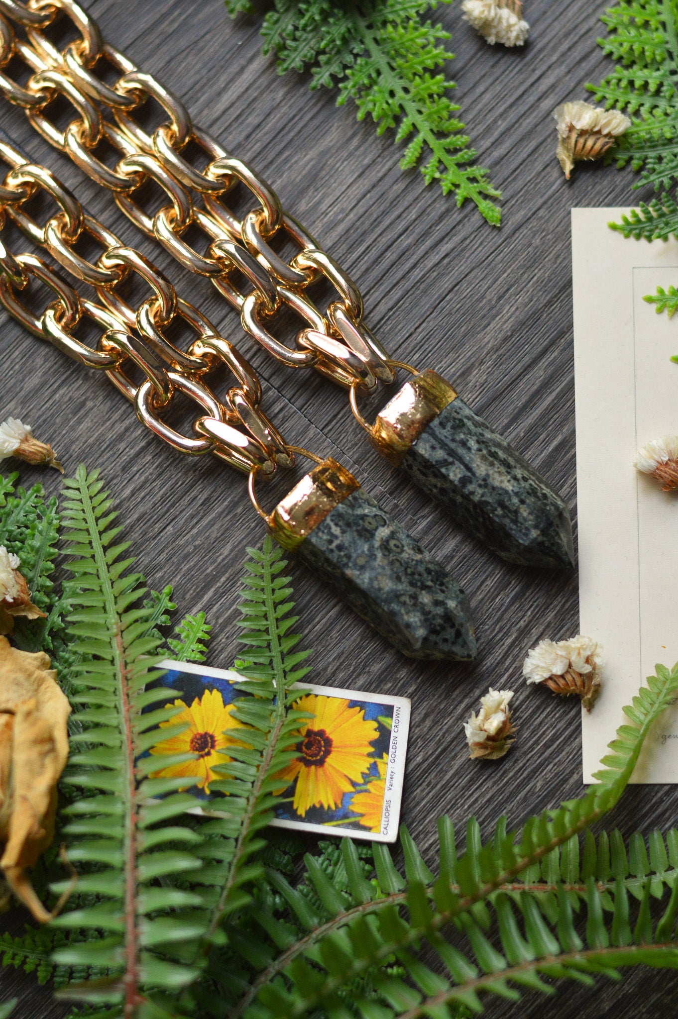 Kambaba Jasper Gold Tone Chunky Chain Necklace