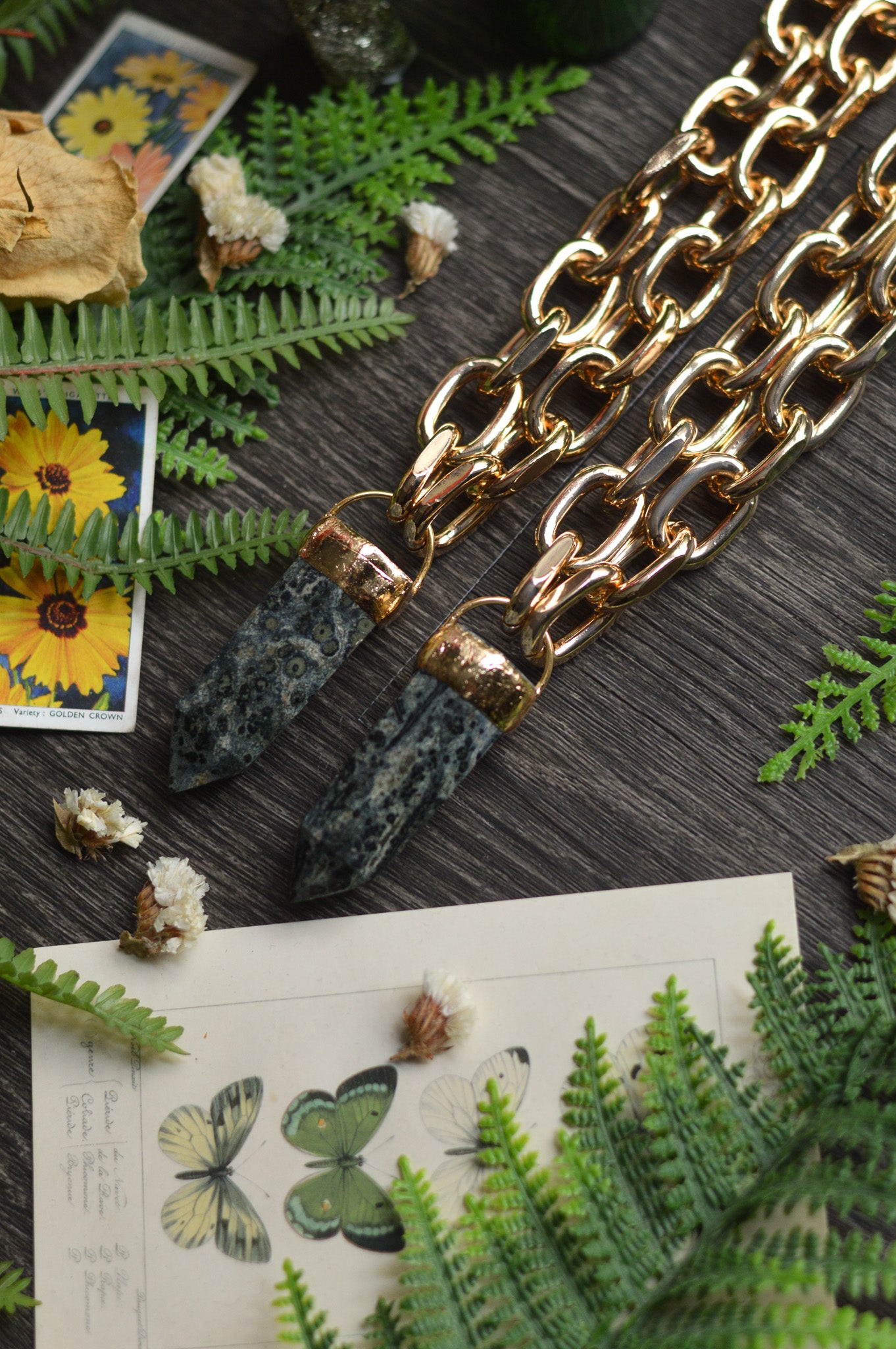 Kambaba Jasper Gold Tone Chunky Chain Necklace