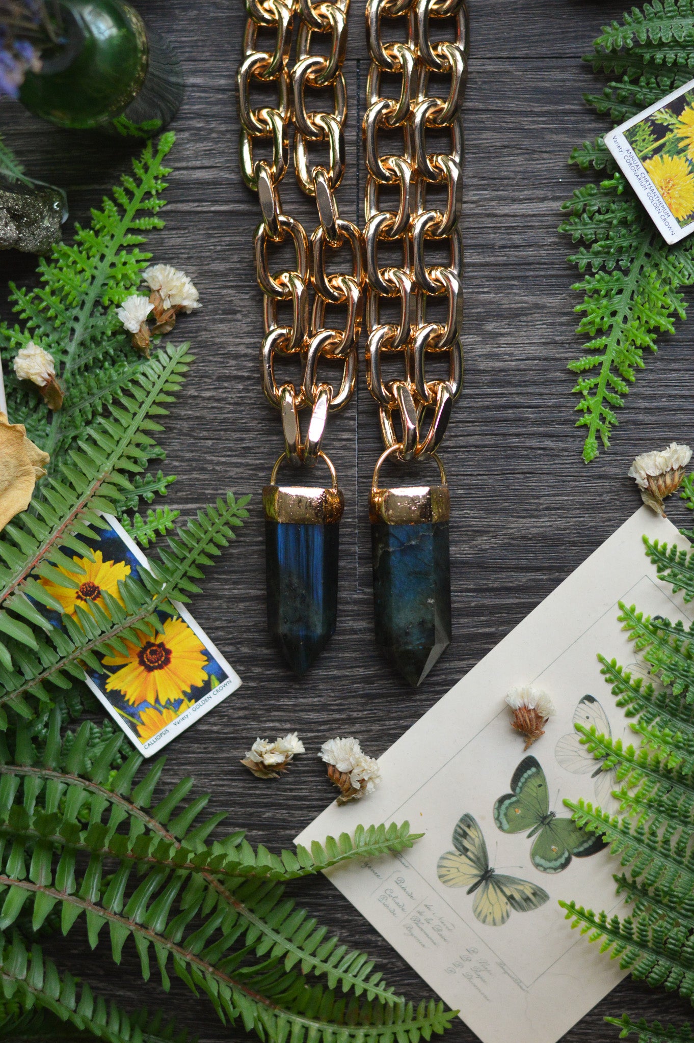 Labradorite Gold Tone Chunky Chain Necklace