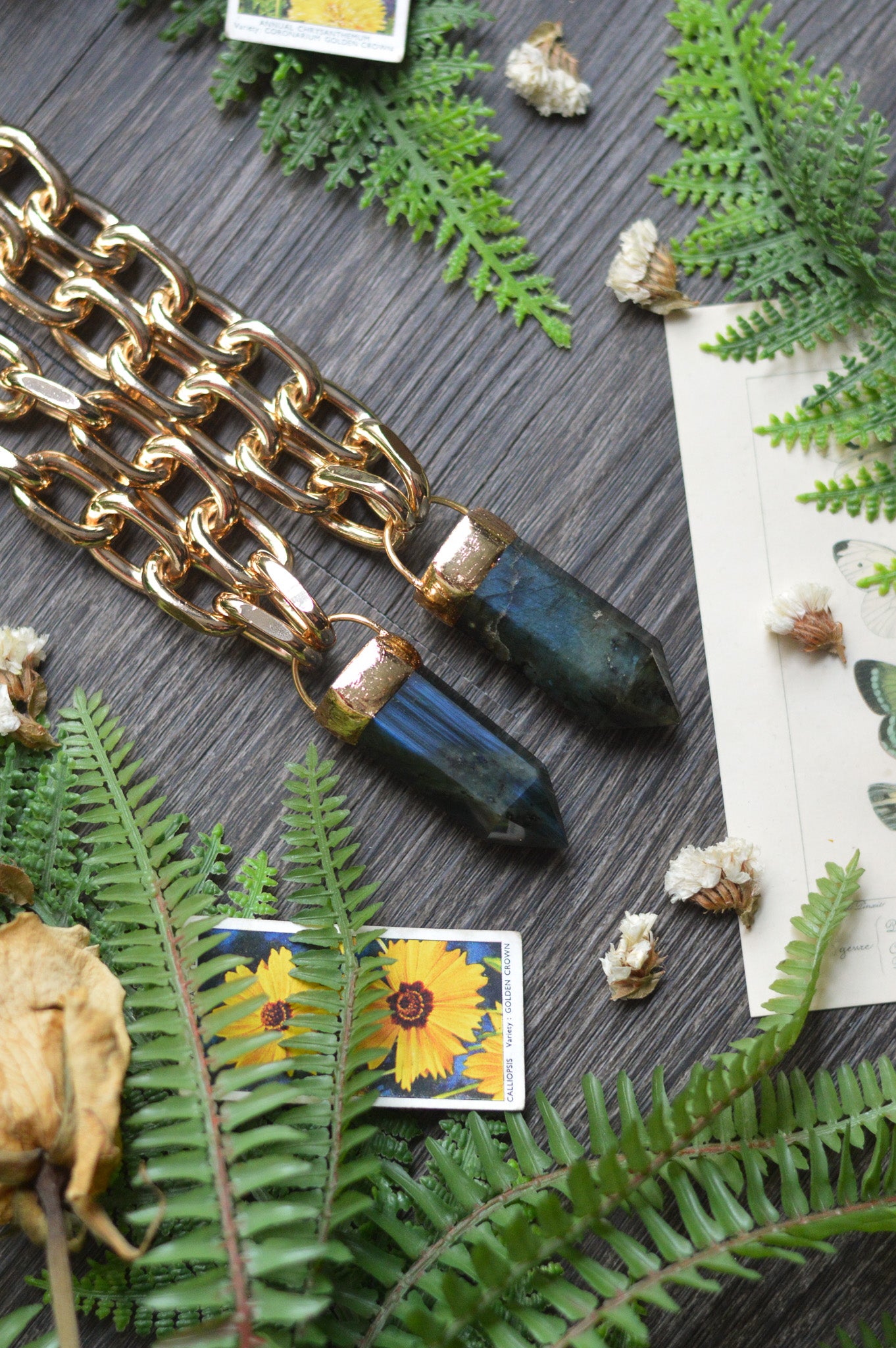 Labradorite Gold Tone Chunky Chain Necklace
