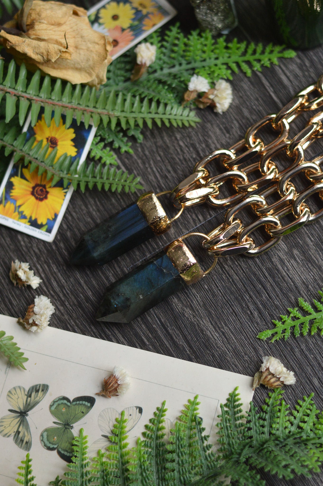 Labradorite Gold Tone Chunky Chain Necklace