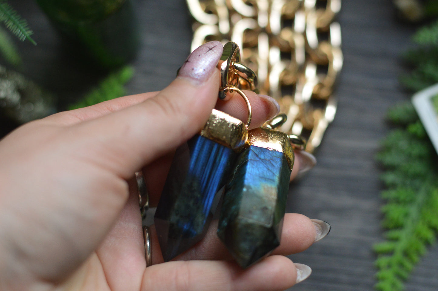 Labradorite Gold Tone Chunky Chain Necklace