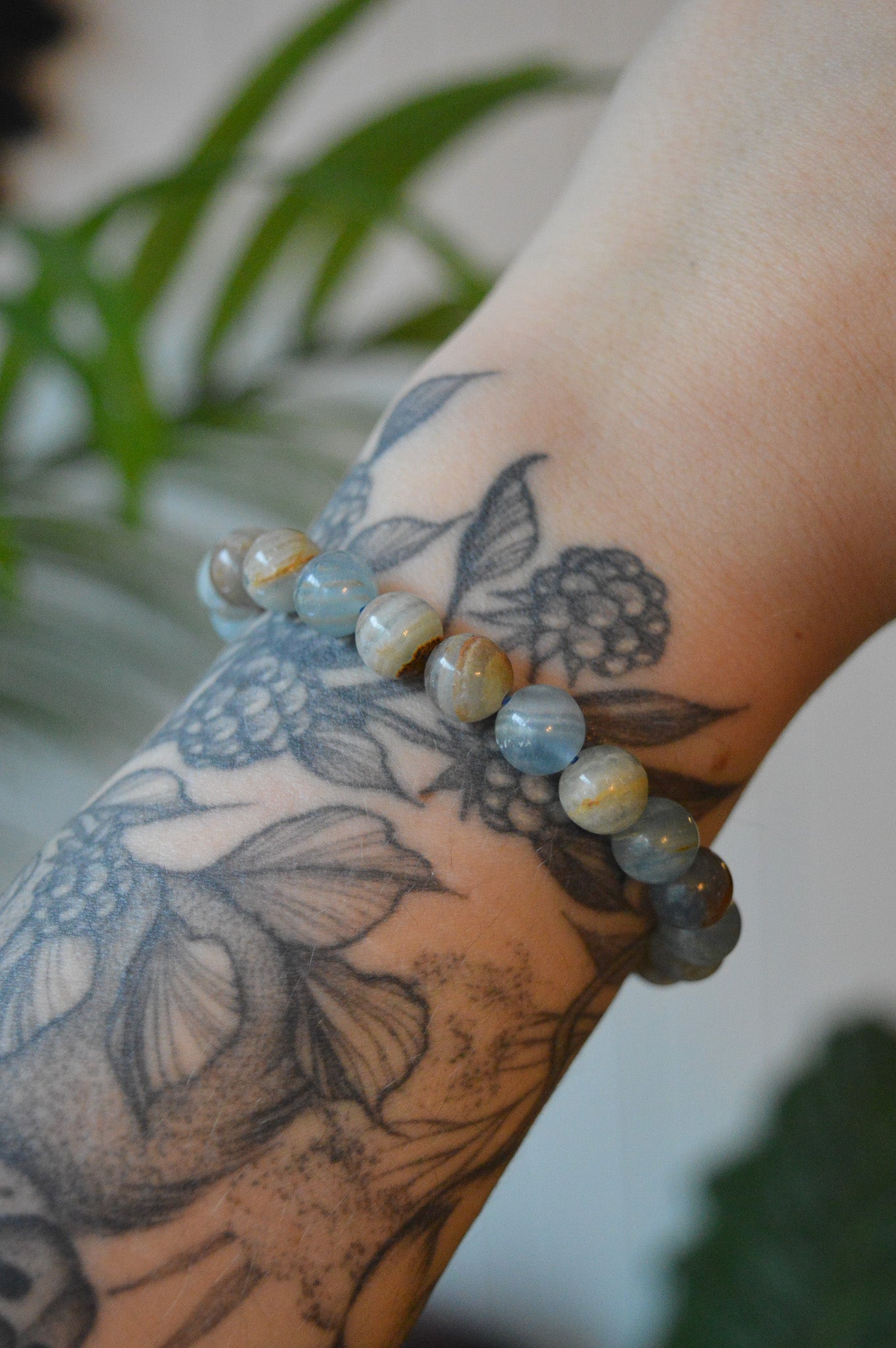 Lemurian Aquatine Calcite Bead Bracelet