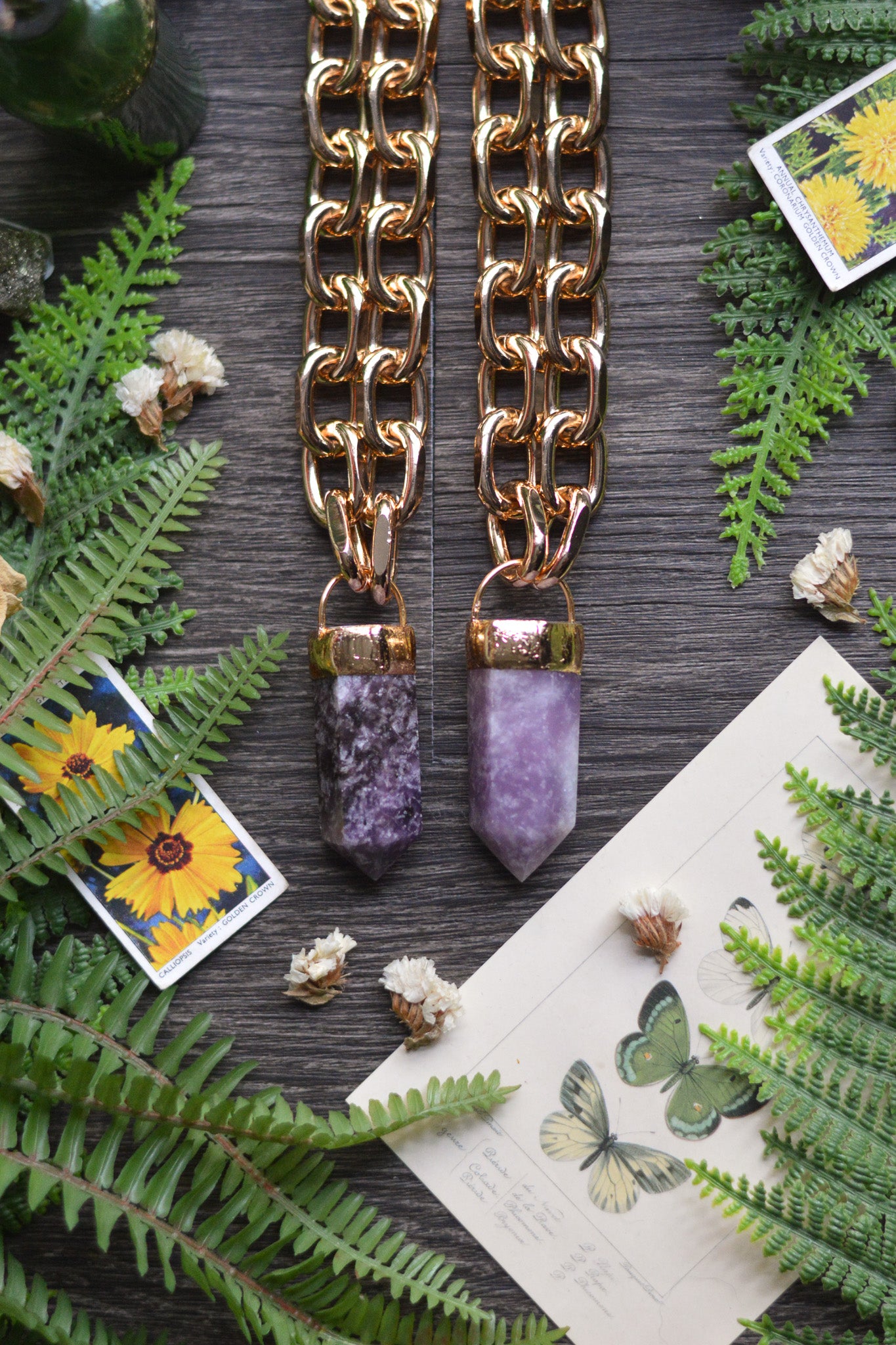 Lepidolite Gold Tone Chunky Chain Necklace