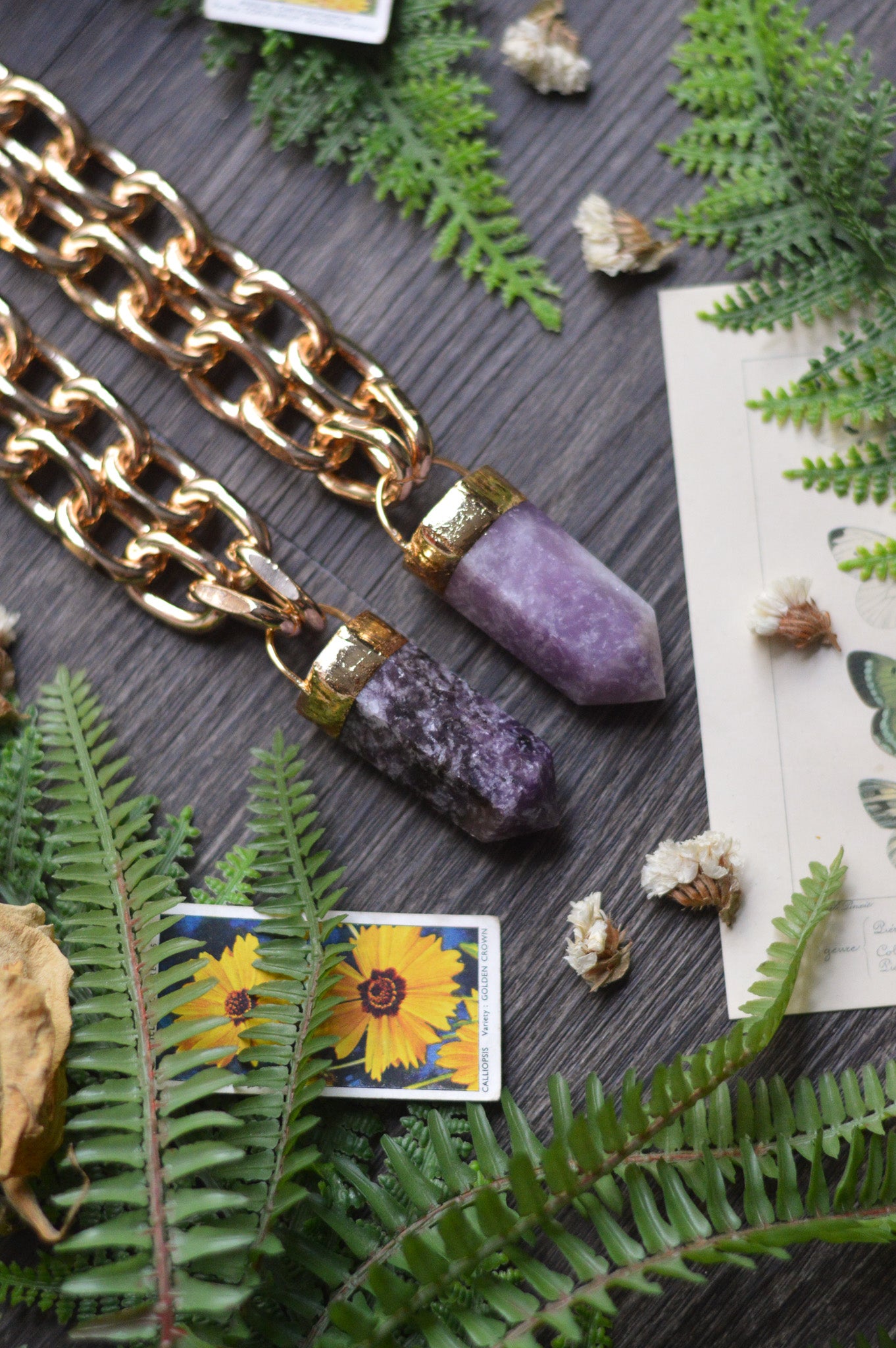 Lepidolite Gold Tone Chunky Chain Necklace