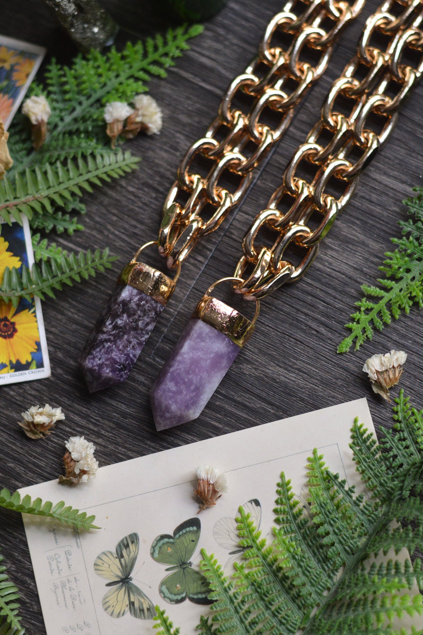 Lepidolite Gold Tone Chunky Chain Necklace