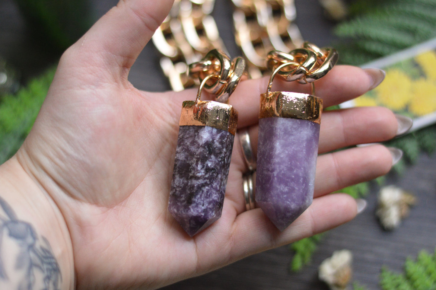 Lepidolite Gold Tone Chunky Chain Necklace