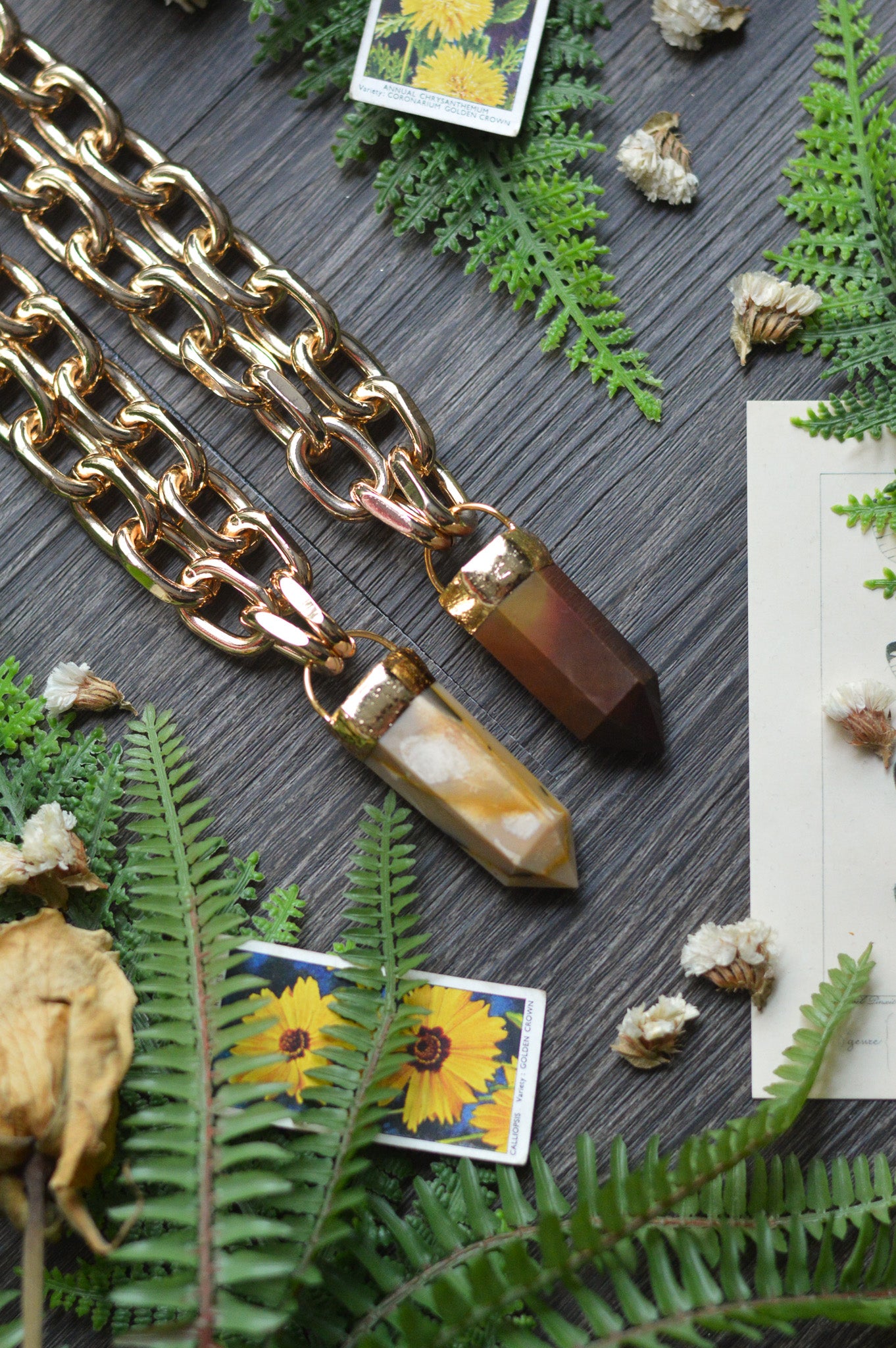 Mookaite Jasper Gold Tone Chunky Chain Necklace
