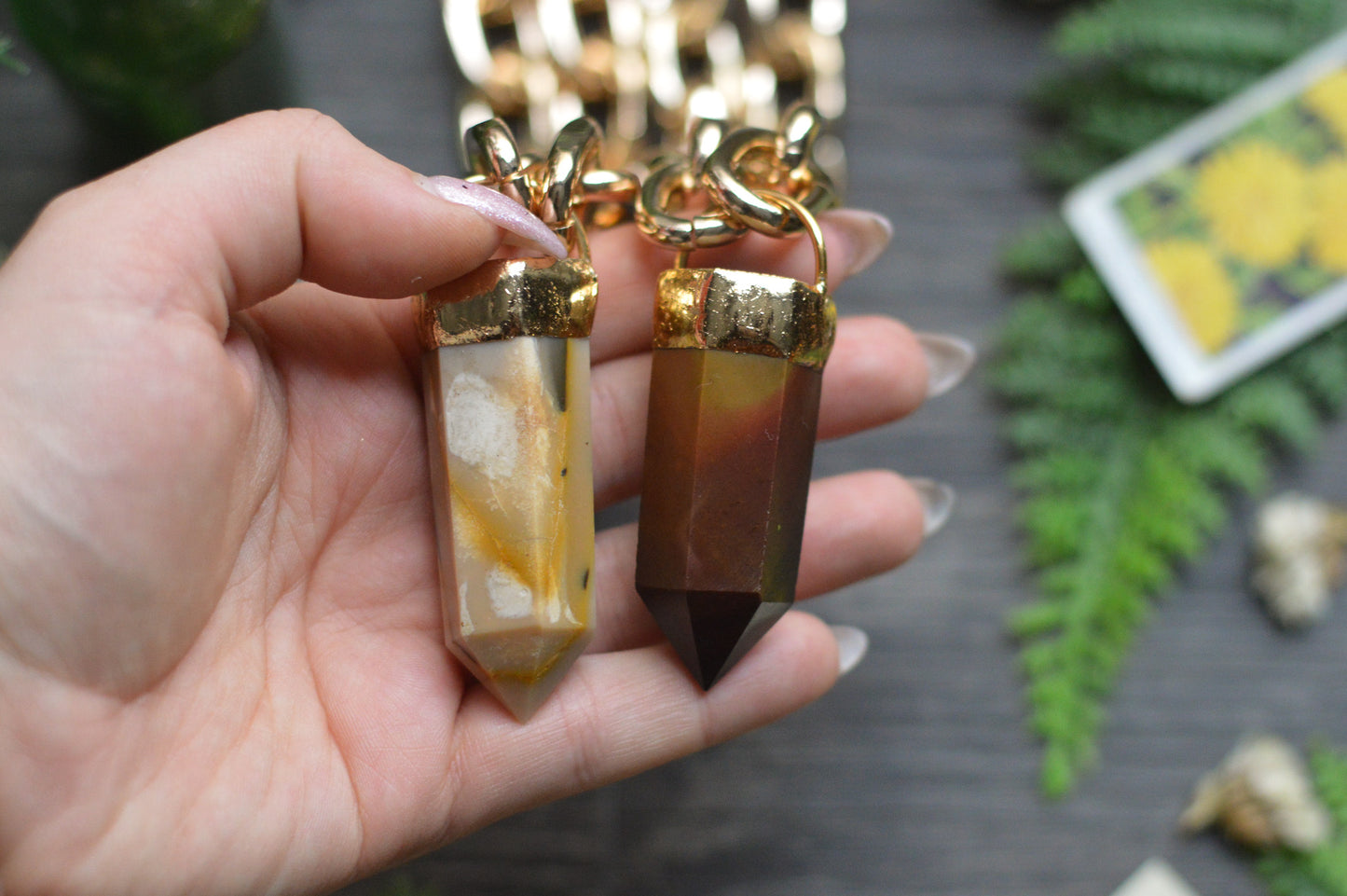 Mookaite Jasper Gold Tone Chunky Chain Necklace