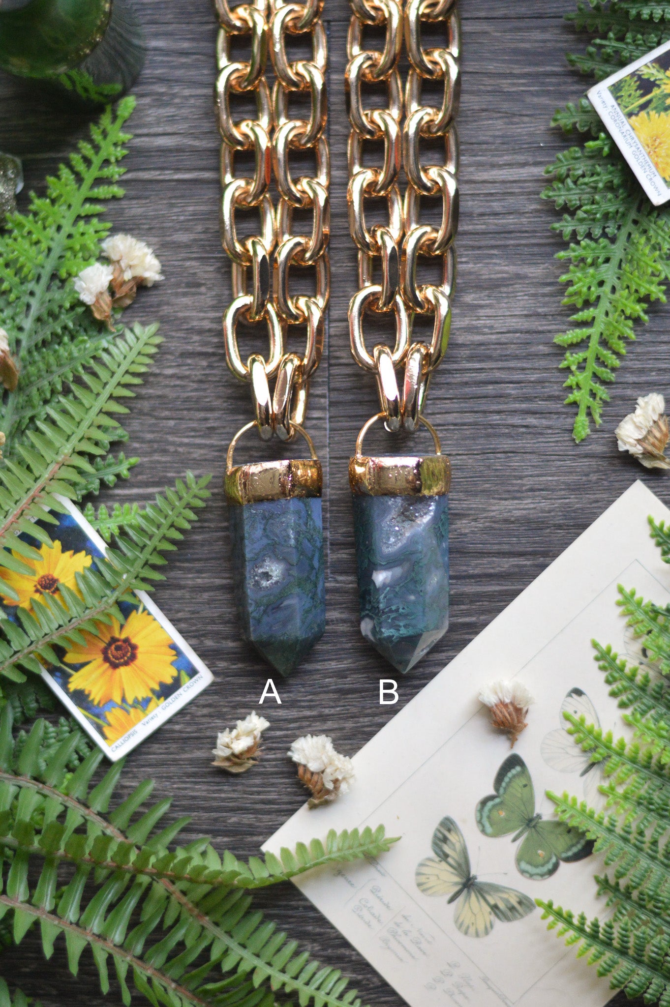 Moss Agate Gold Tone Chunky Chain Necklace