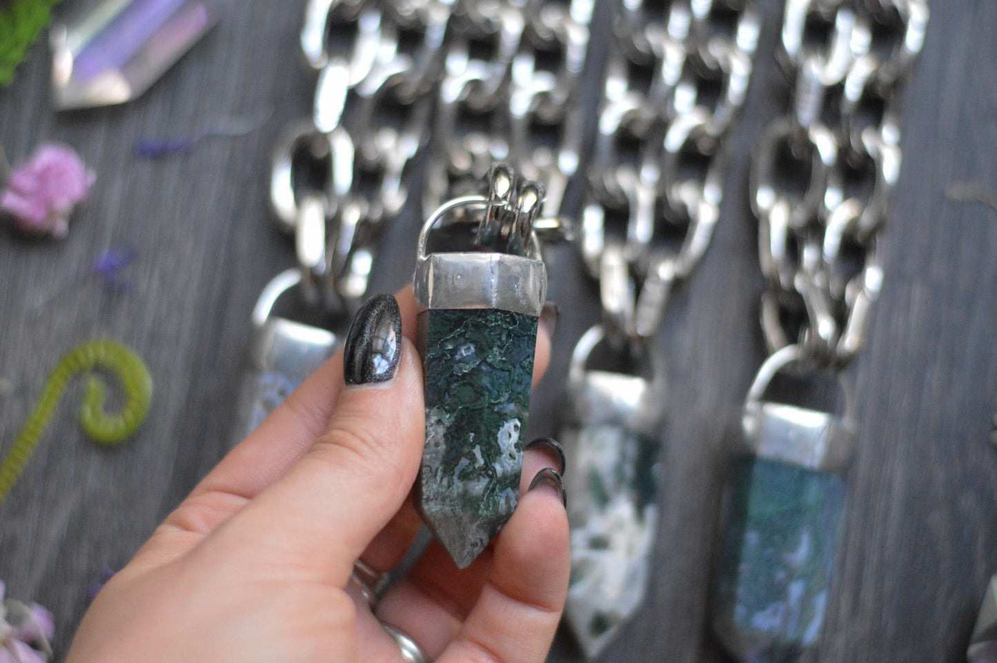 Moss Agate Chunky Chain Necklace
