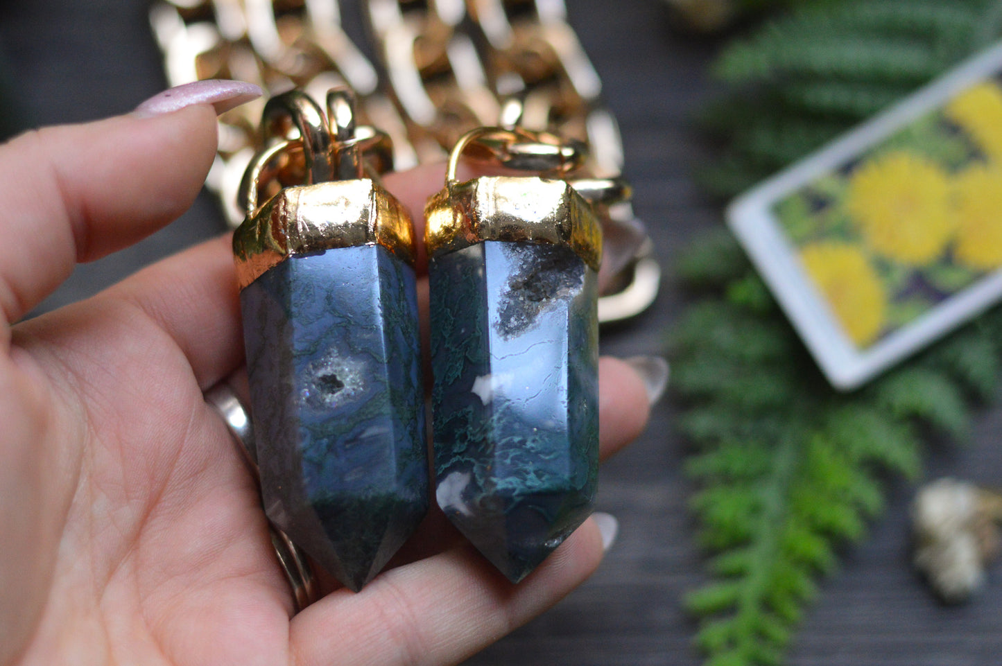 Moss Agate Gold Tone Chunky Chain Necklace