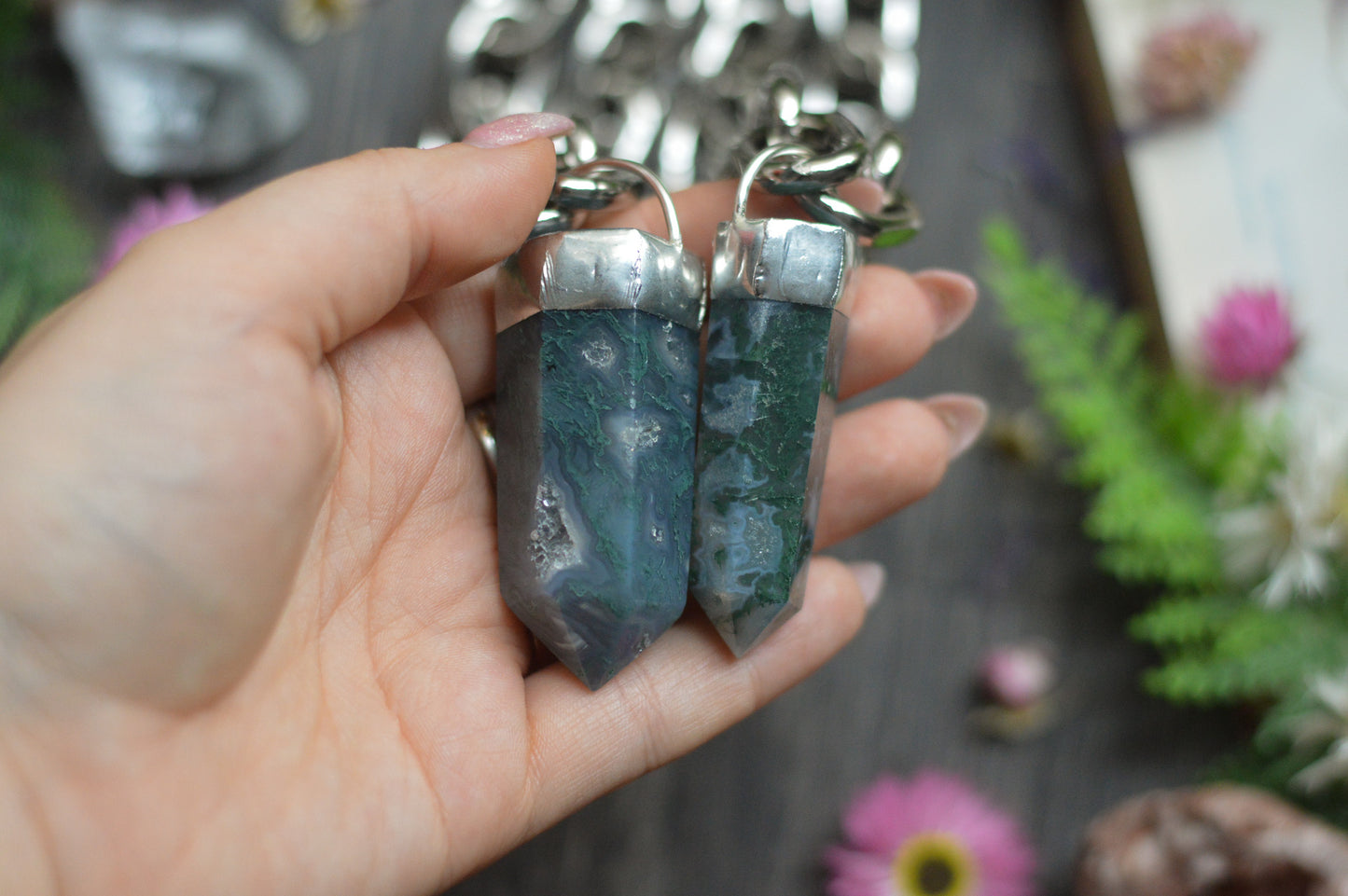 Moss Agate Chunky Chain Necklace