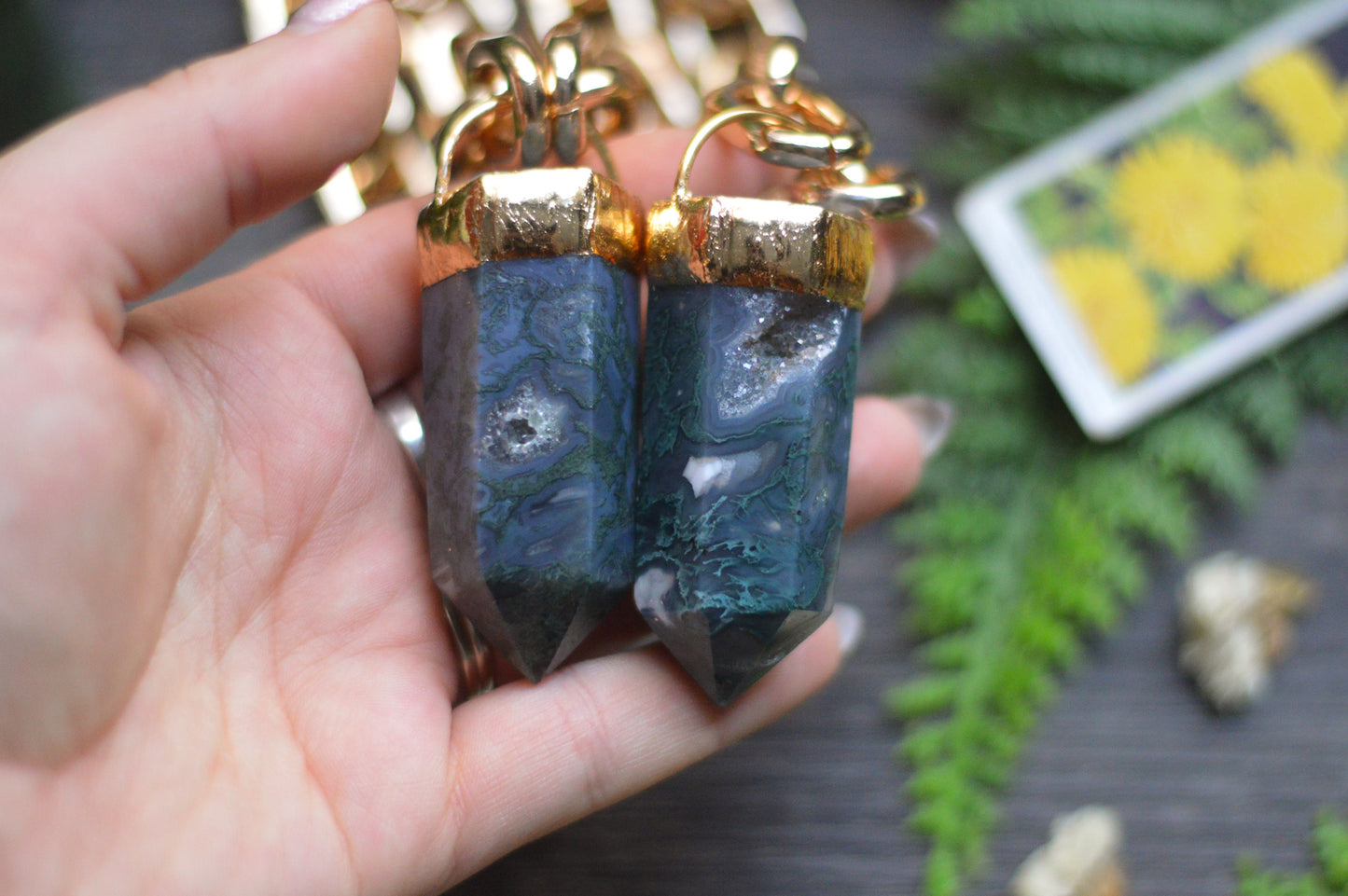 Moss Agate Gold Tone Chunky Chain Necklace